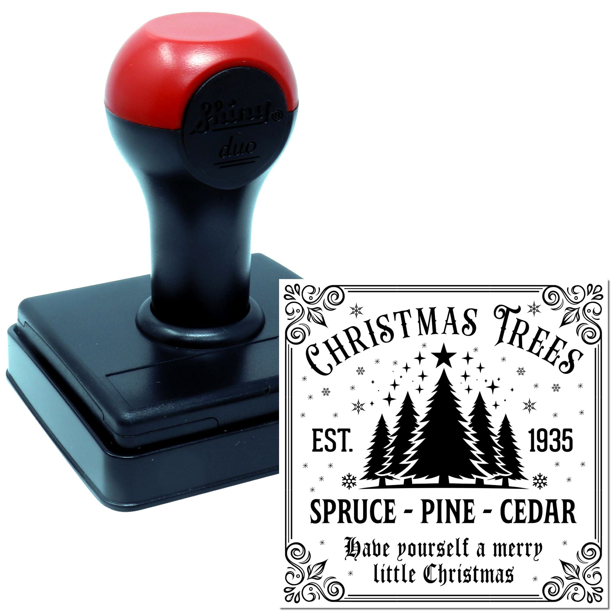 Duo Vintage Christmas Tree Farm Signboard Hand Stamp