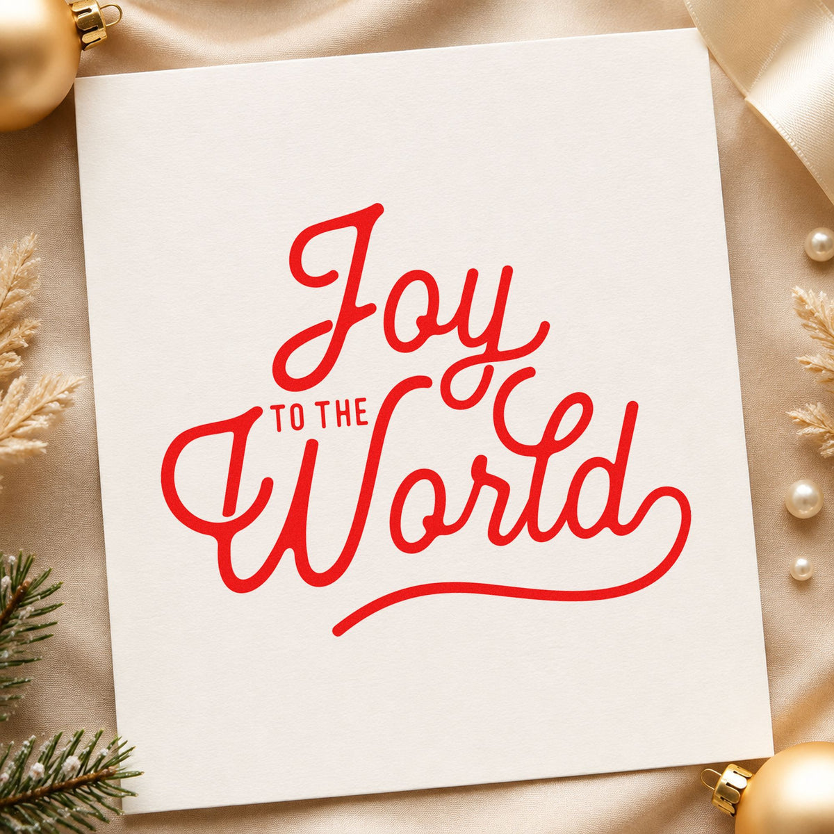 Joy To The World Script craft stamp in red ink on cardstock, an easy option for panel face printing.