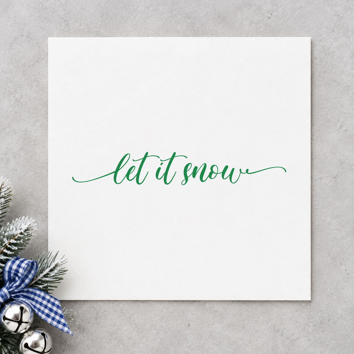 Let It Snow Flourished Line craft stamp imprinted in purple ink on paper, a design suited to framed long console.