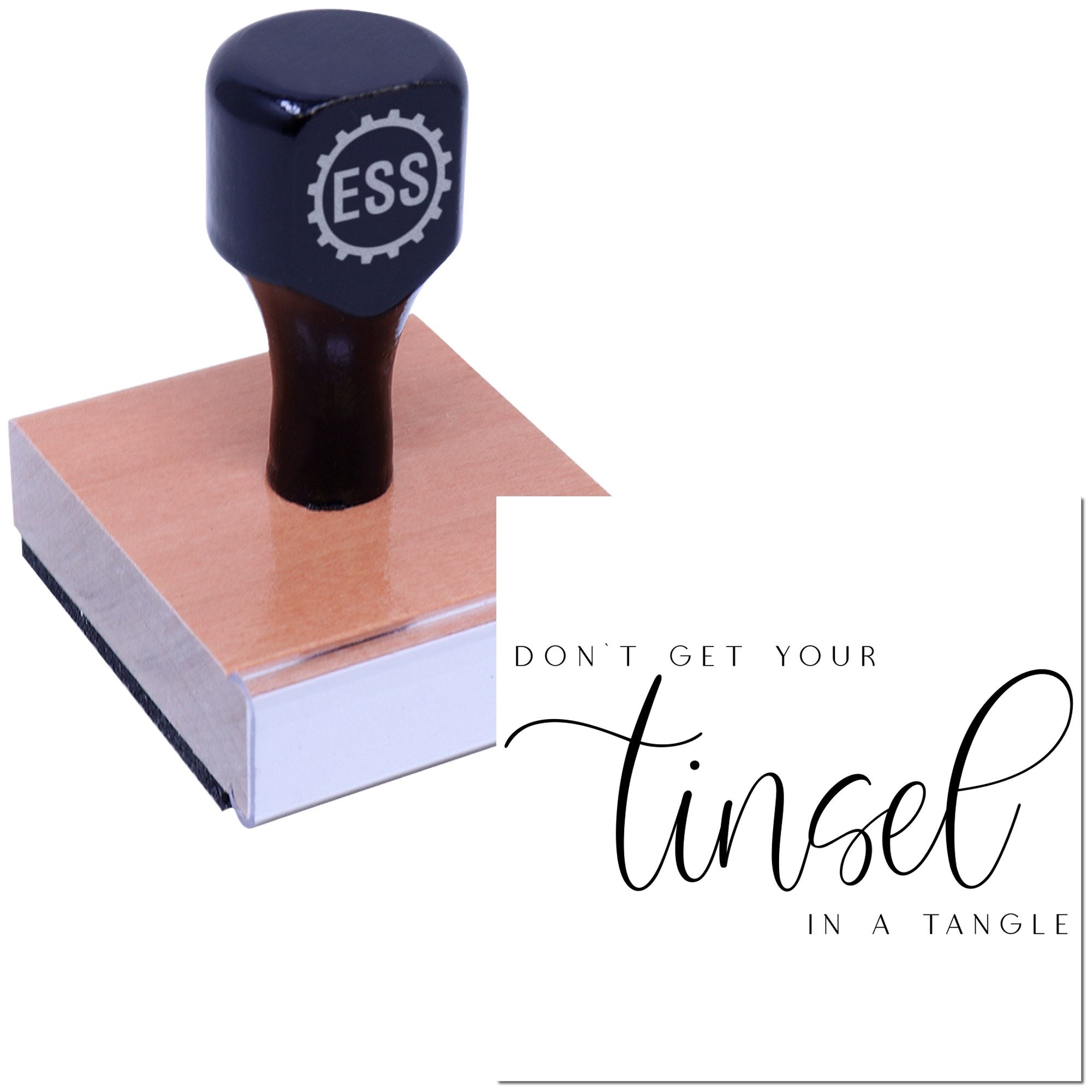 Black ESS rubber stamp and seal with copper base, for clean, tangle-free stamping.