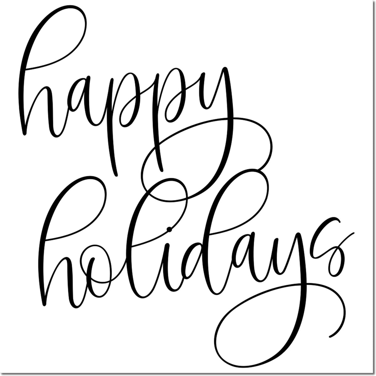 Trodat craft stamp with a slim, festive elegant script greeting design showing a black inked impression on white paper.