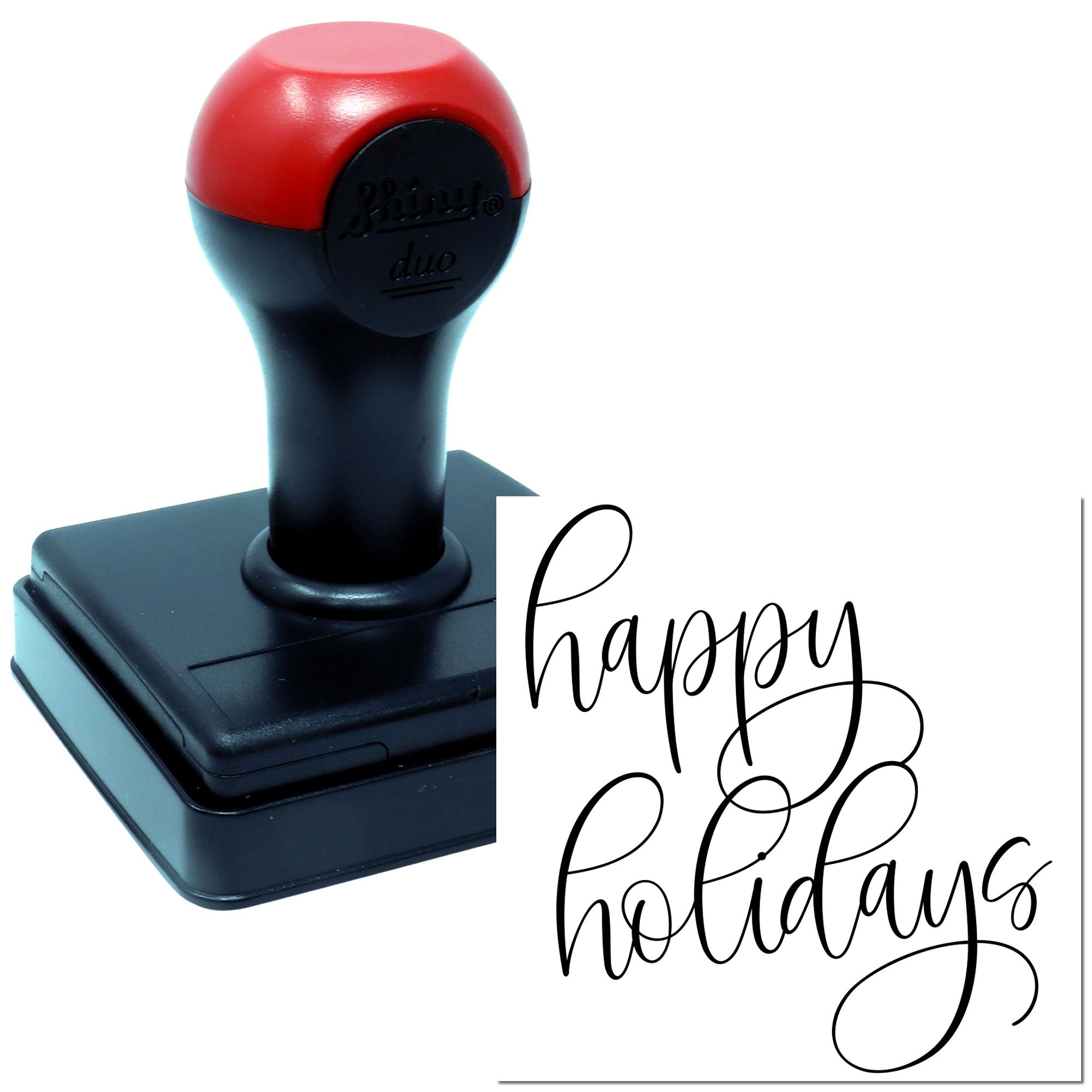 Duo Elegant Black Script Holiday Greeting Hand Stamp