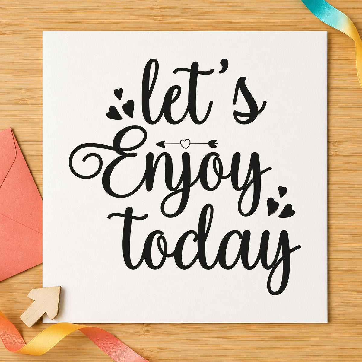 Let's Enjoy Today Hearts rubber stamp printed in black ink, ready for day plan sheet and similar paper crafts.