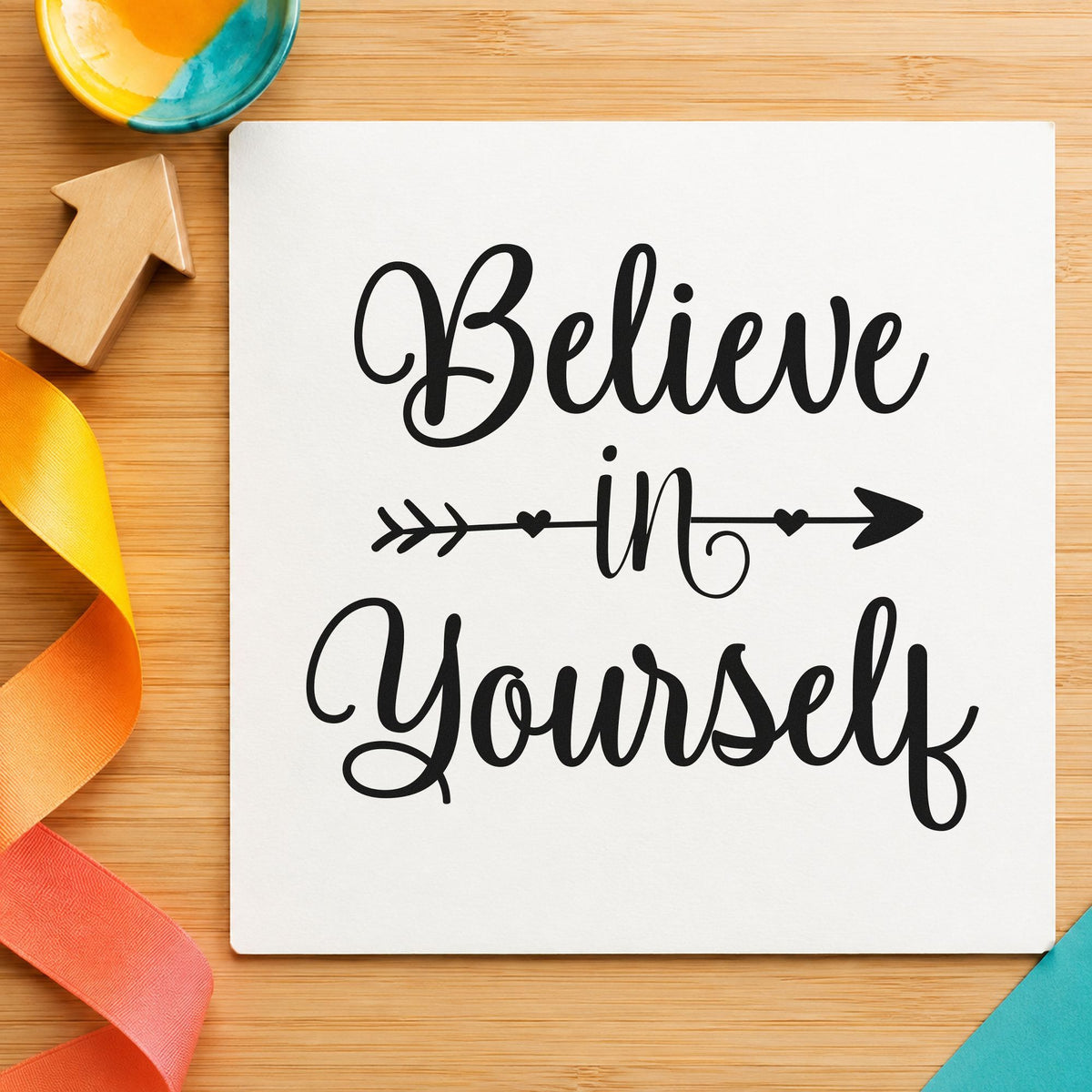 Believe In Yourself Arrow craft stamp in black ink on cardstock, an easy option for recital album page.