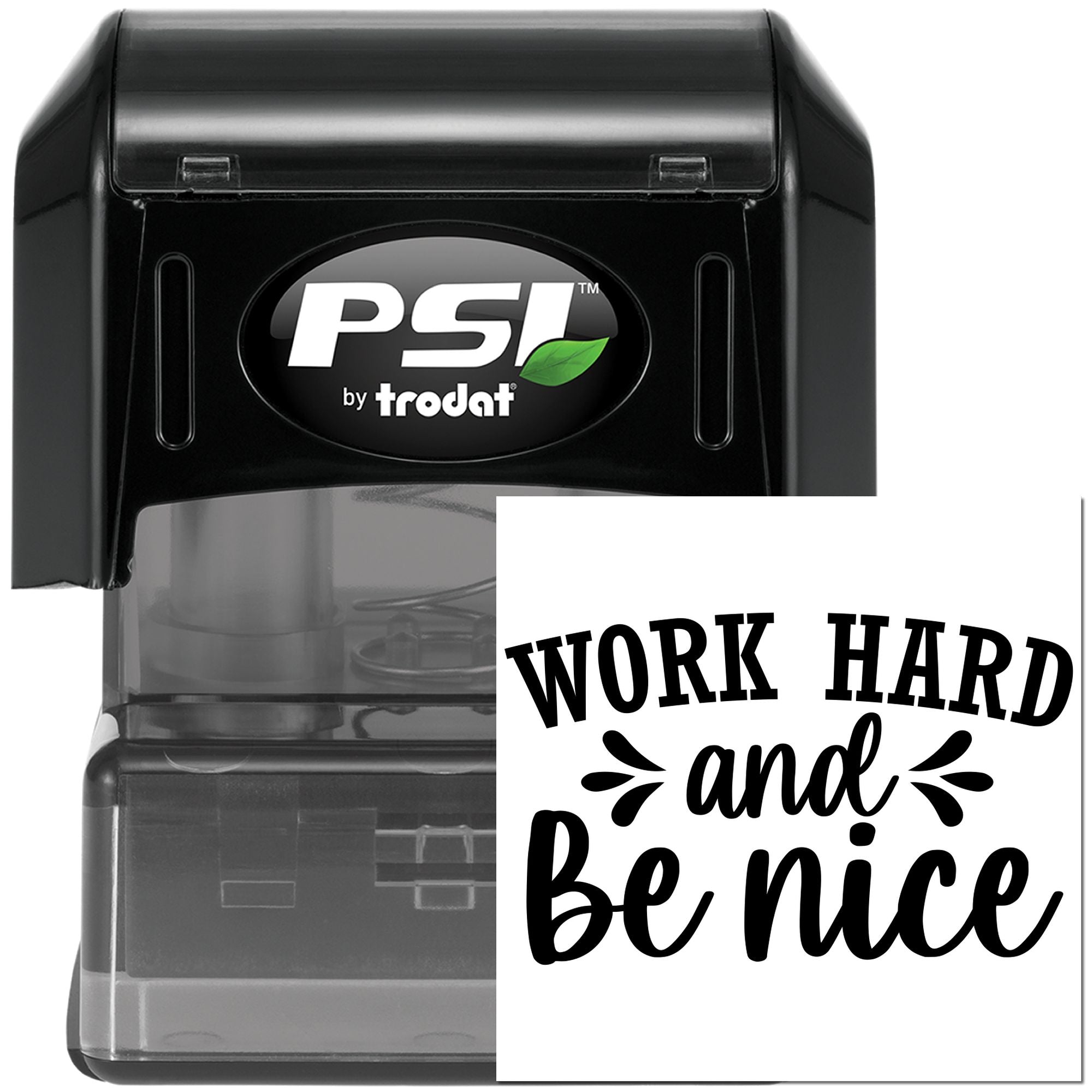 Pre-Inked Work Hard Be Nice Tag Stamp