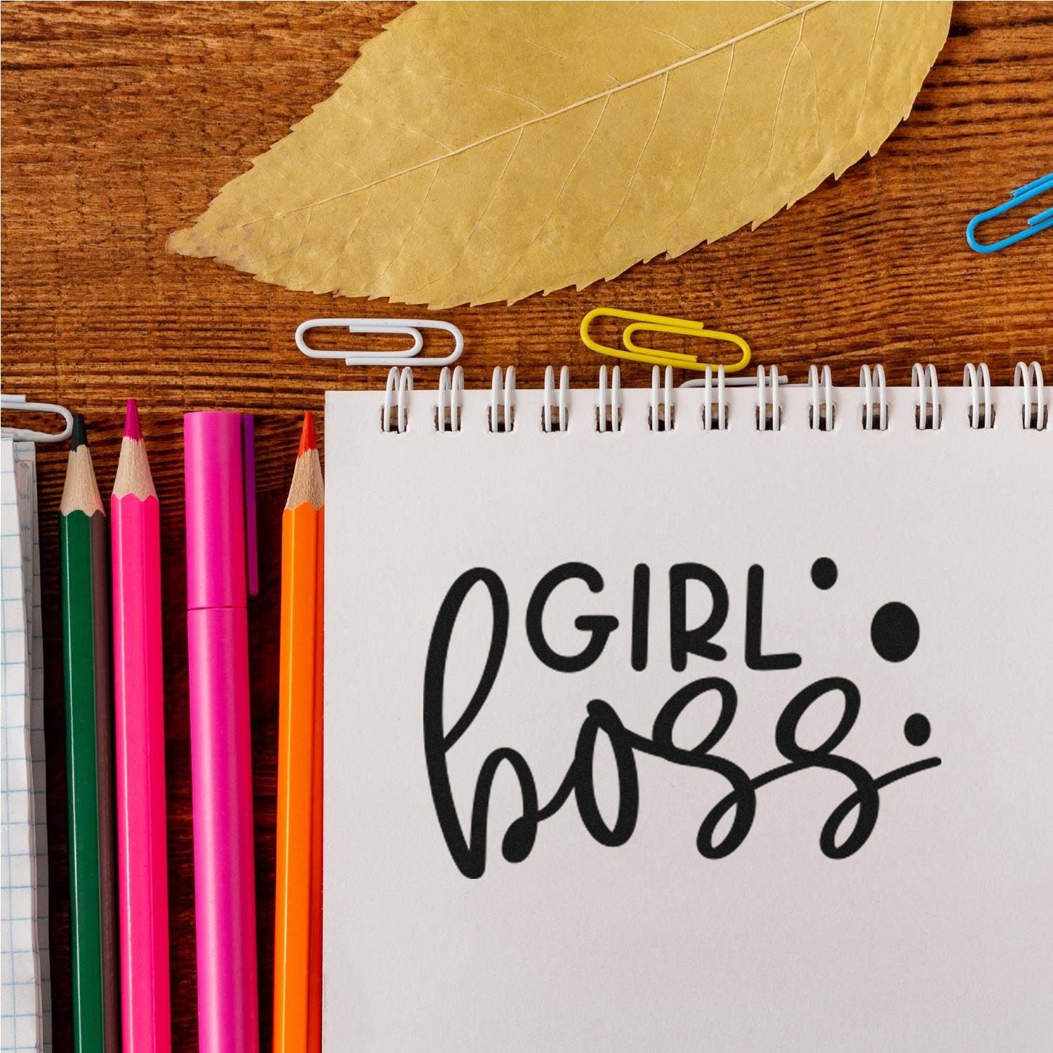 Duo Confident Curvy Scripted Girl Boss Hand Stamp