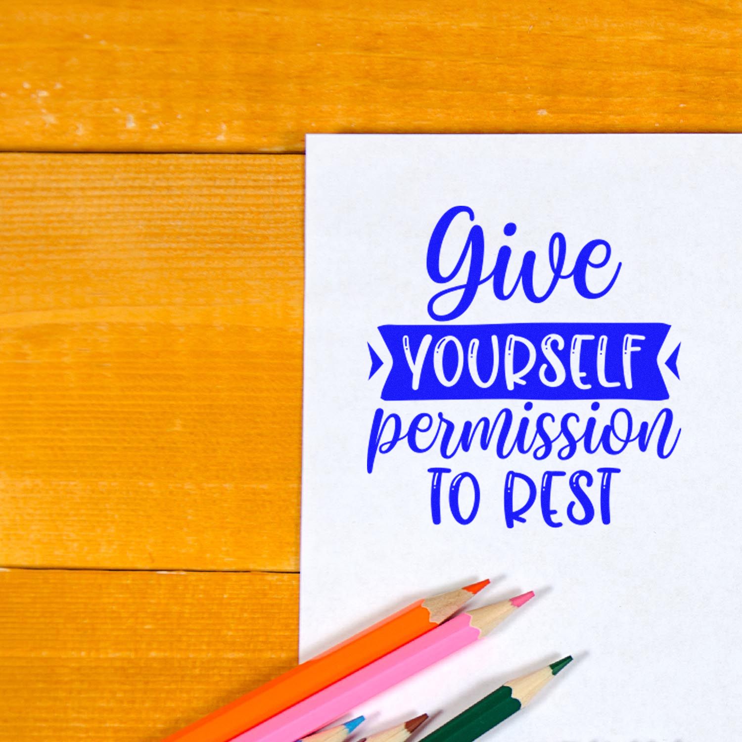 Permission To Rest Place Card Rubber Stamp