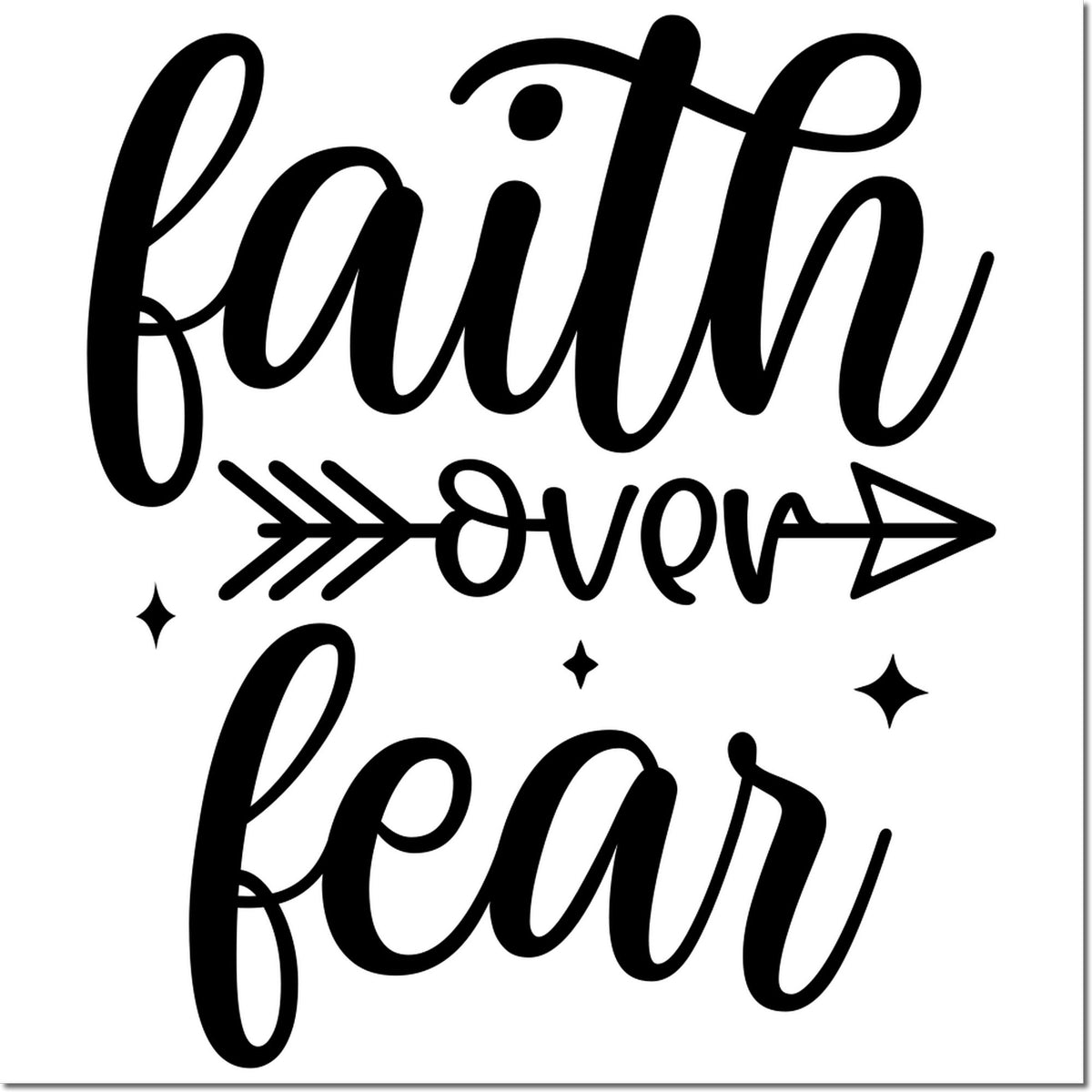 Trodat Slim Faith Over Fear typography craft stamp with pre-inked design showing black imprint on white background.