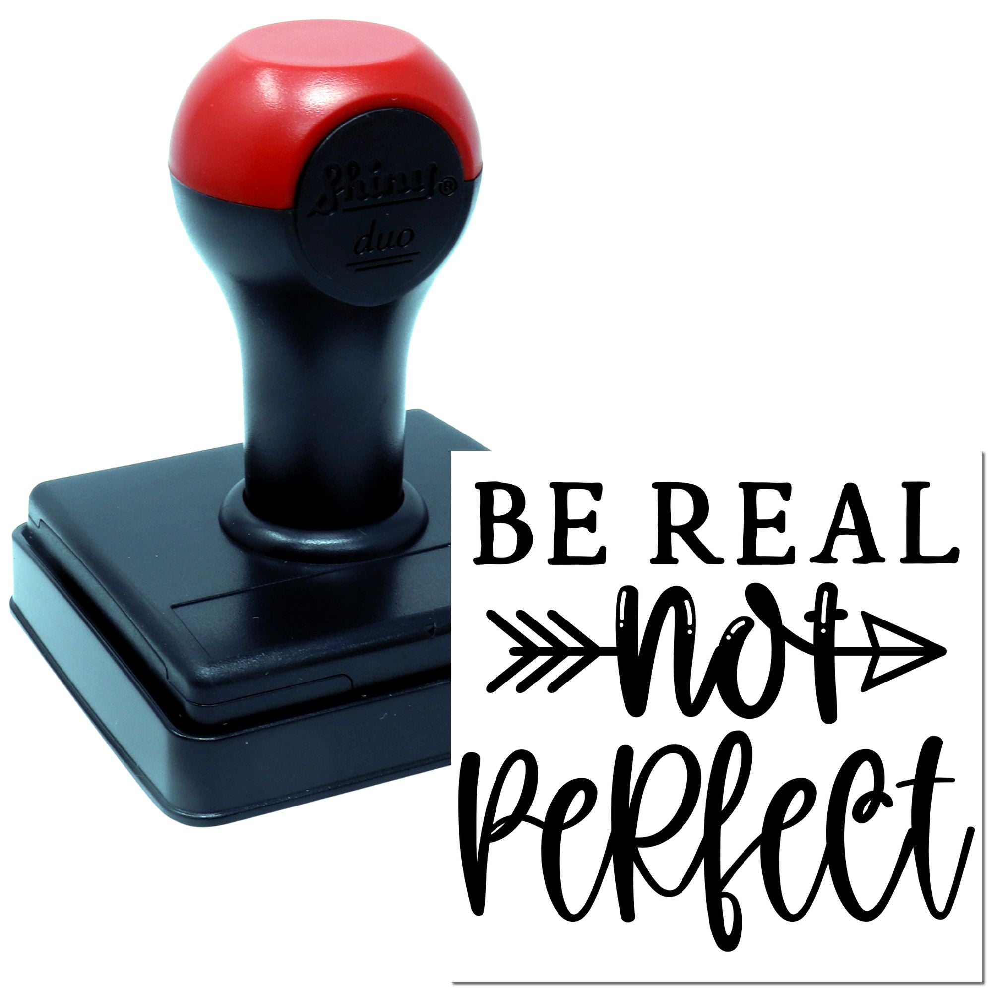 Duo Authentic Over Flawless Arrow Typography Hand Stamp