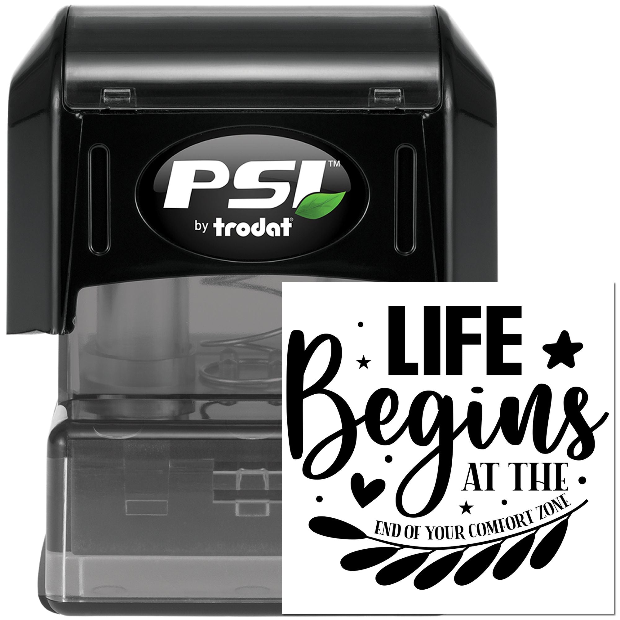 Pre-Inked Life Begins Here Tag Stamp