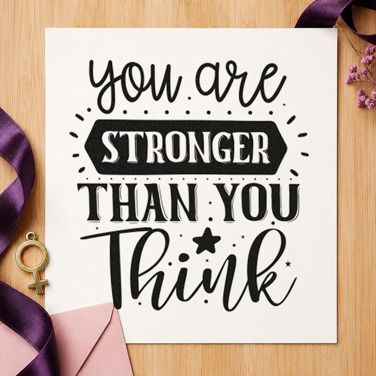 You Are Stronger Than Think rubber stamp printed in black ink, ready for star dot cards and similar paper crafts.