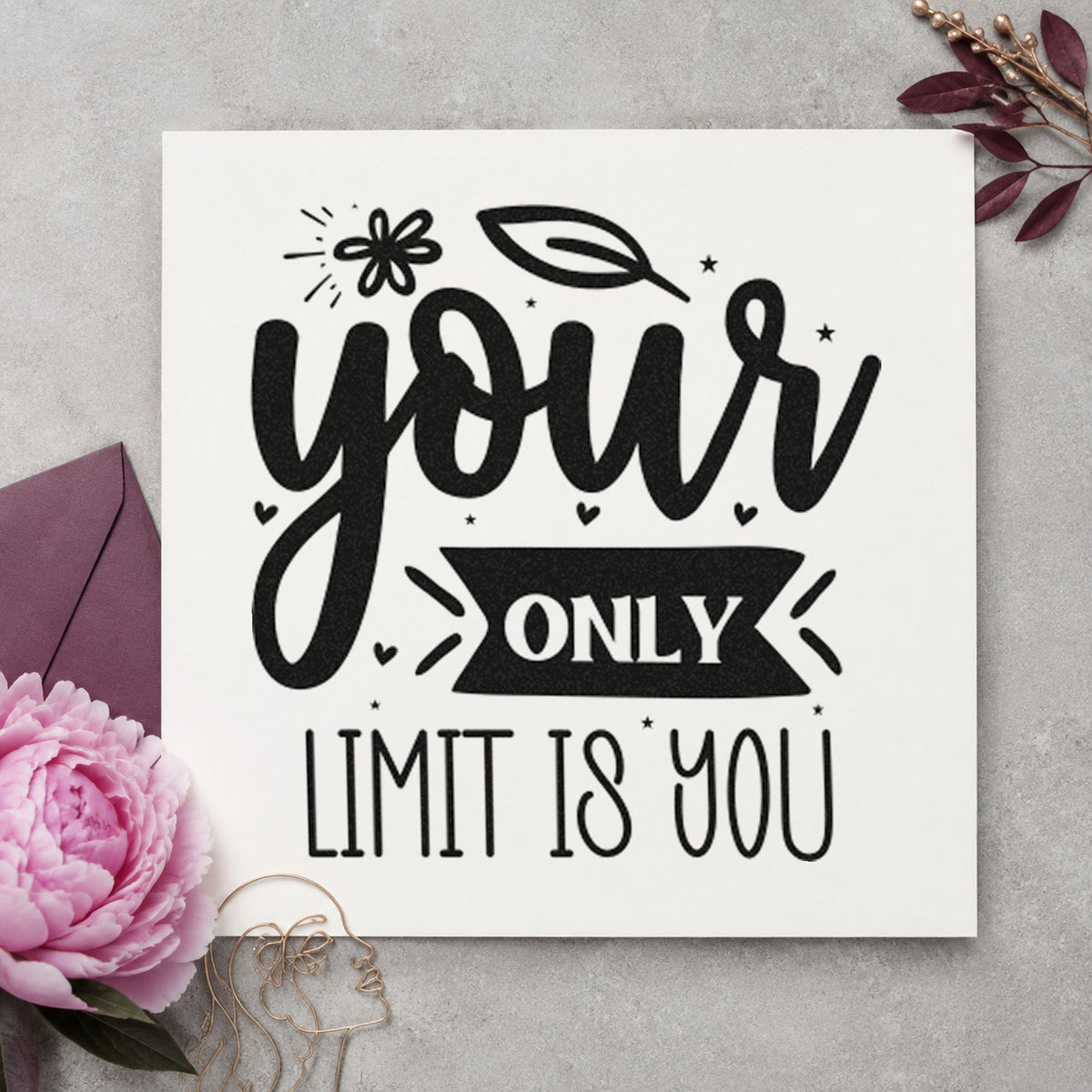 Your Only Limit Is You craft stamp imprint in black ink on a handmade project, one idea being jersey gift tags.