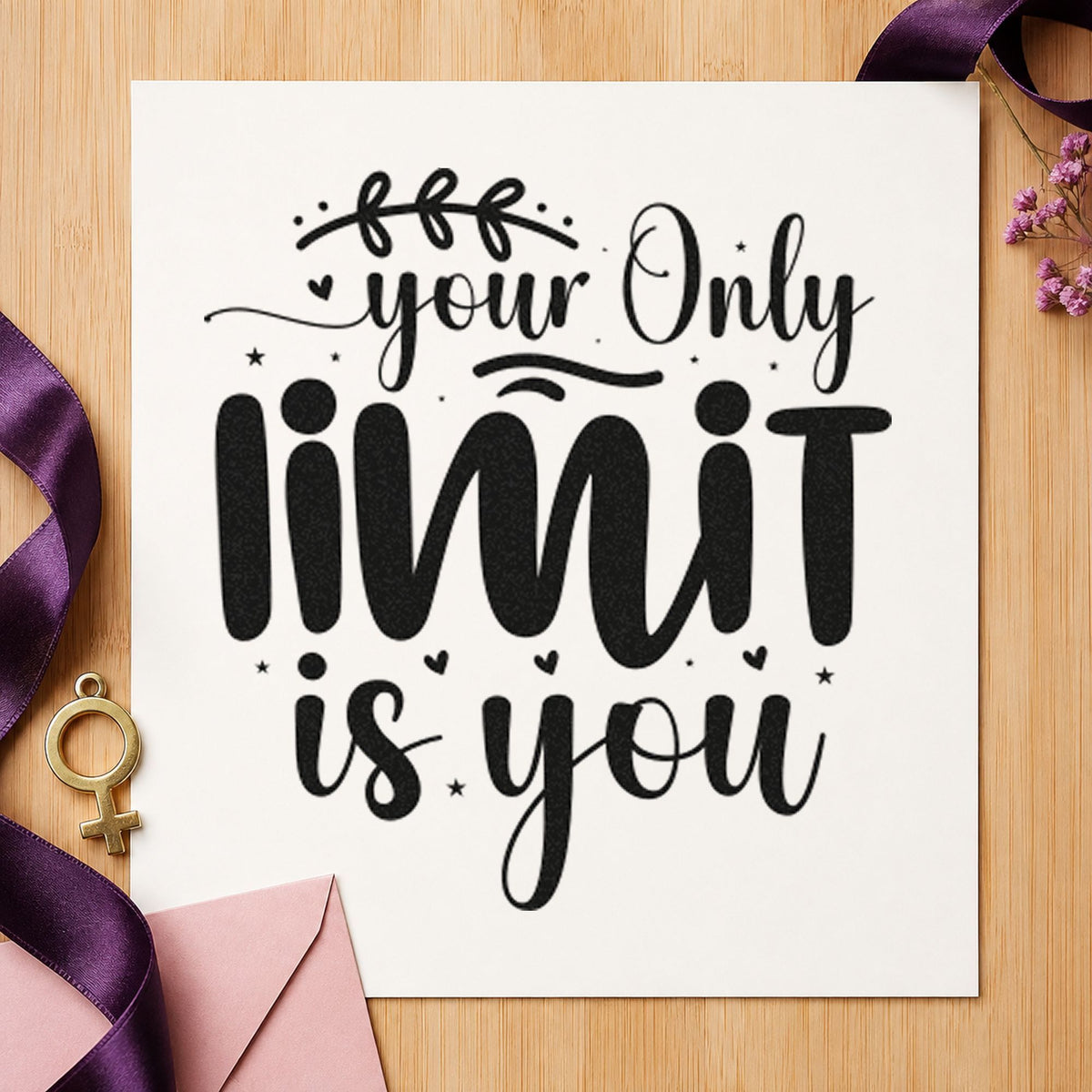 Your Only Limit Is You Leaves rubber stamp printed in black ink, ready for skill ladder sheet and similar paper crafts.
