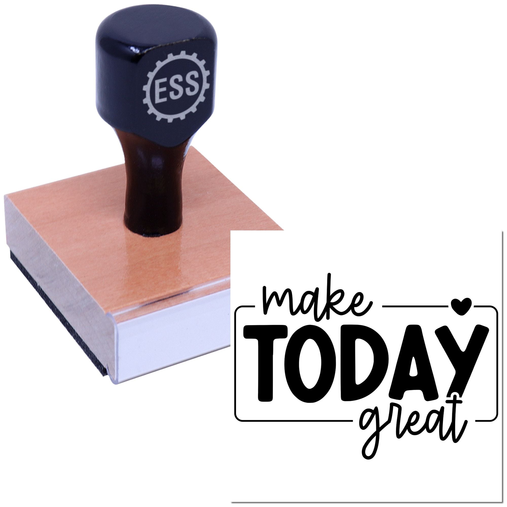 Black ESS custom stamp and seal on copper block, with make TODAY great black imprint sample.