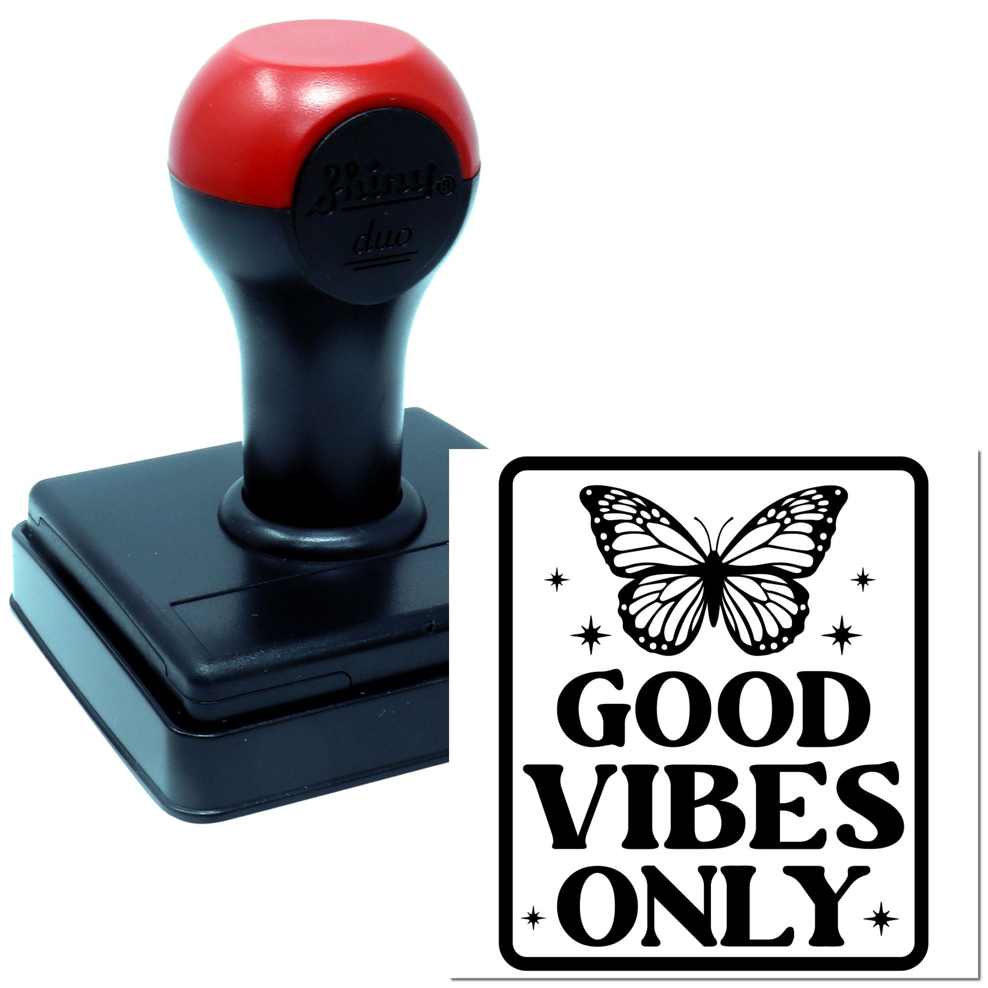 Duo Butterfly Emblem Good Vibes Only Hand Stamp