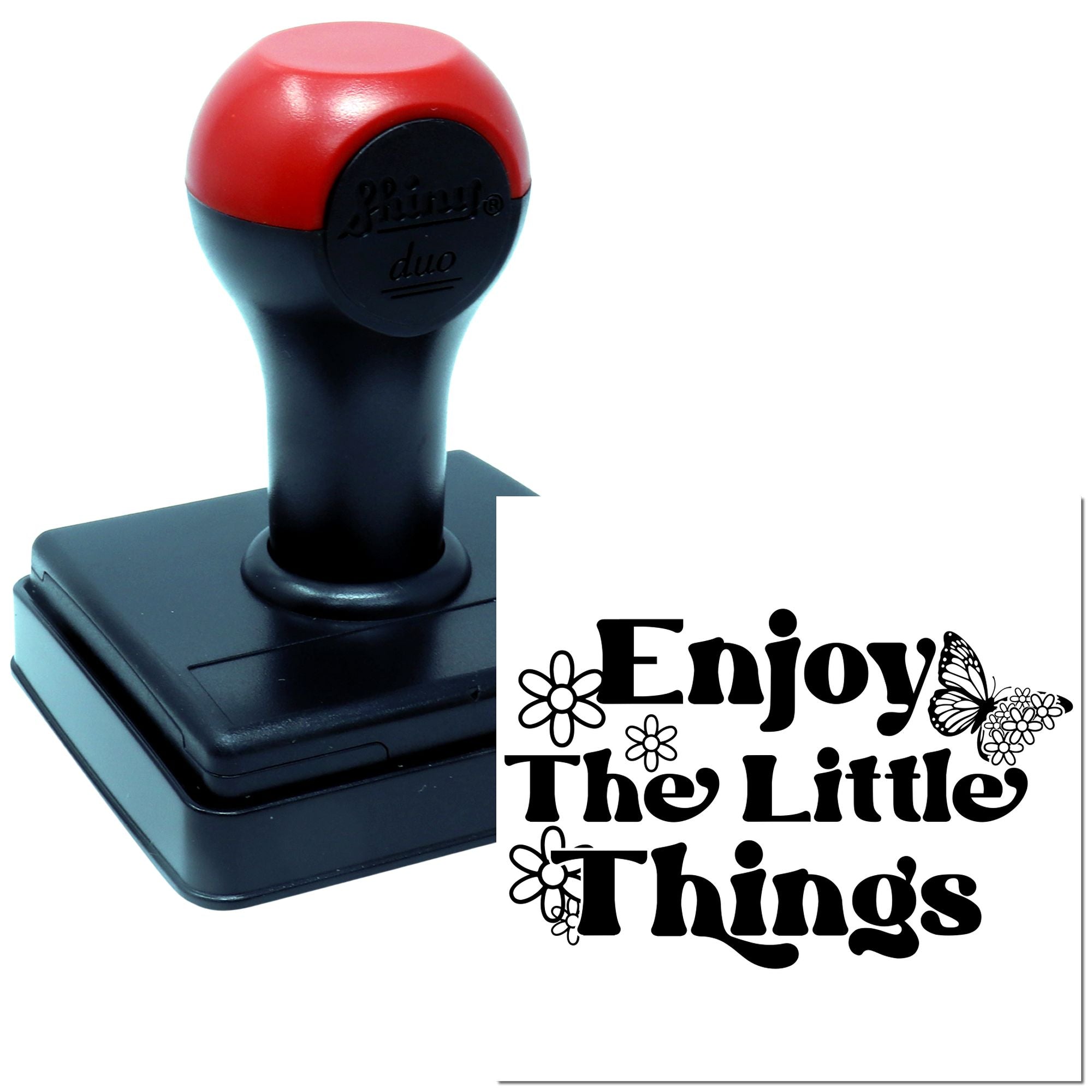 Duo Butterfly Flowers Cherish Small Moments Hand Stamp