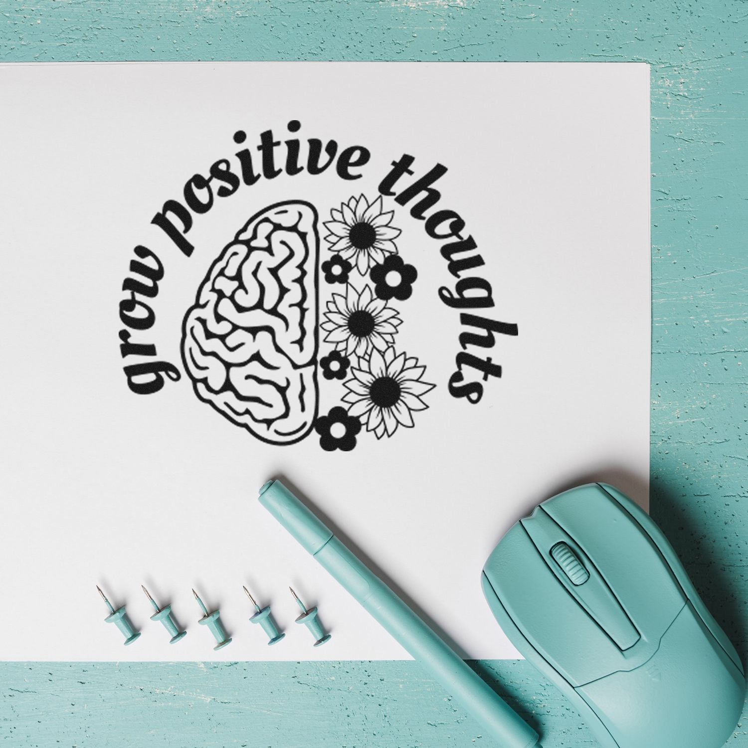 Floral Mind Fusion Place Card Rubber Stamp