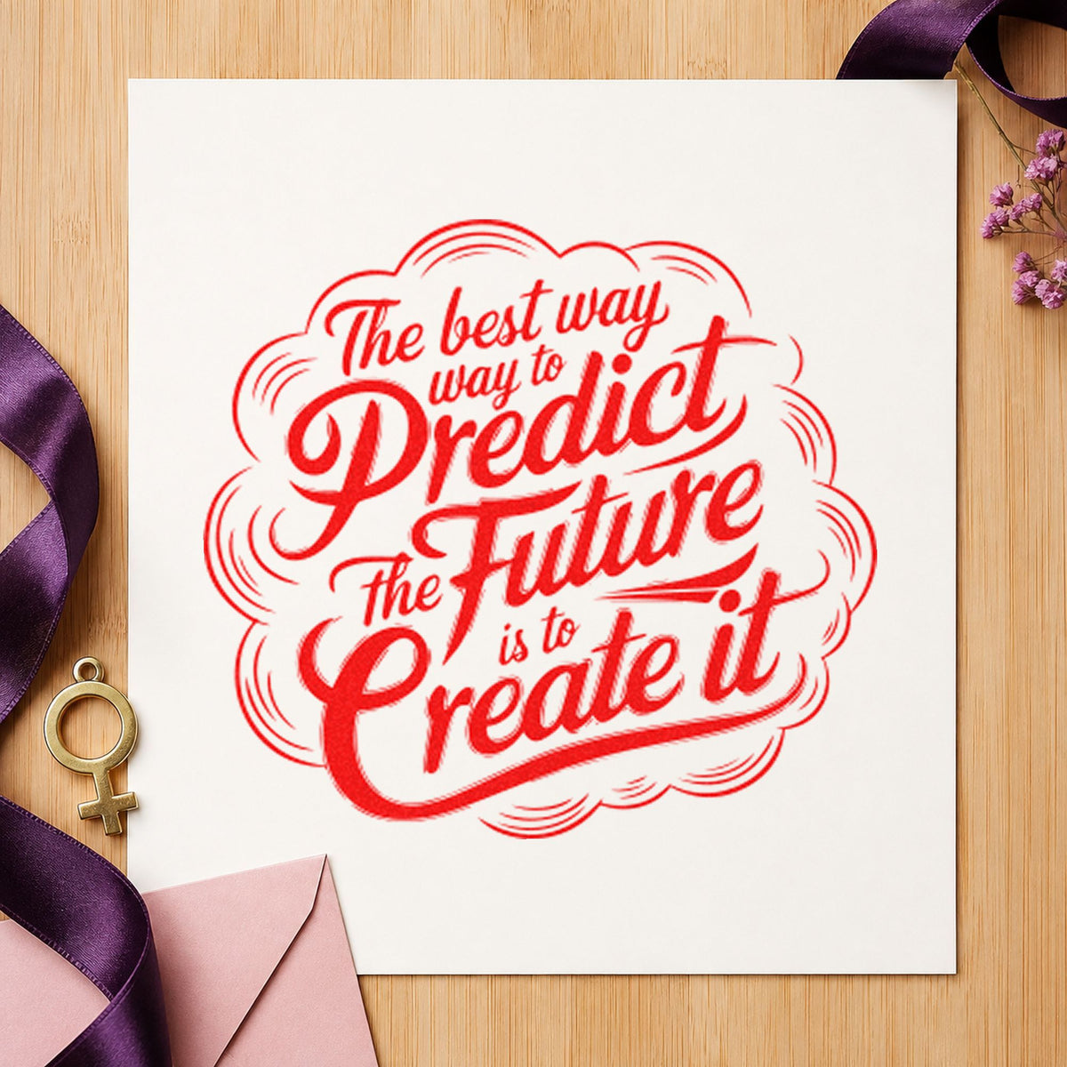 Predict Future Create It rubber stamp shown in red ink, stamped for projects such as drawer issue labels.