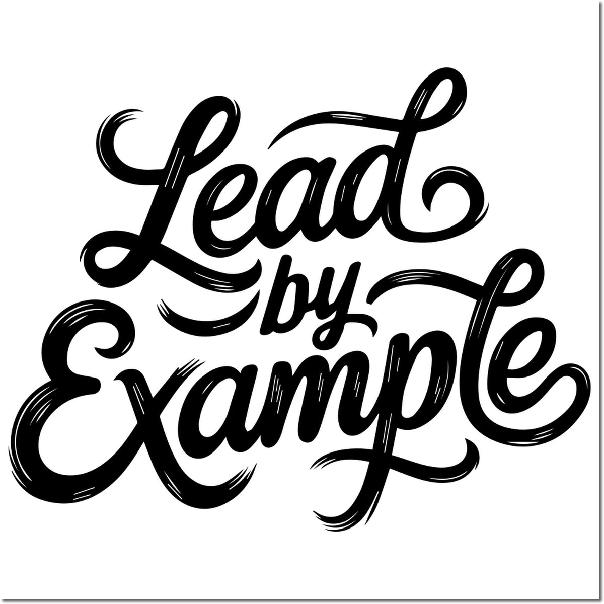 Black script Lead by Example stamp design on white background, with bold decorative lettering for seal use.