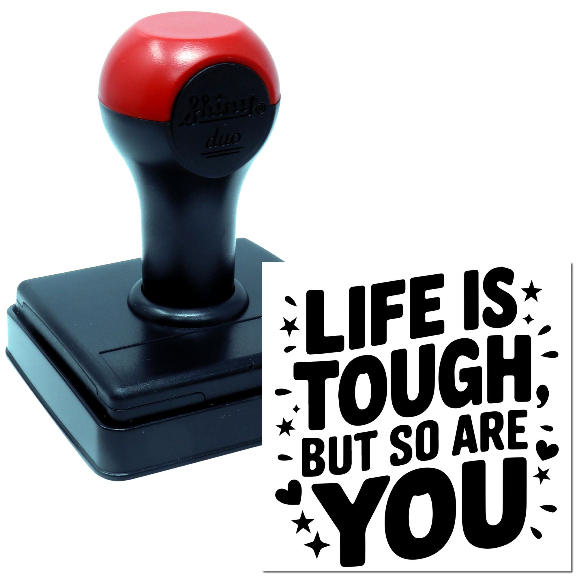 Duo Tough Yet Resilient Motivational Typography Hand Stamp