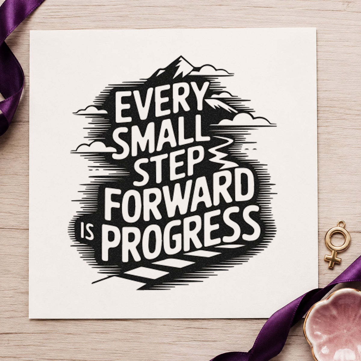 Every Small Step Progress craft stamp imprint in black ink on a handmade project, one idea being wax kit gift tags.