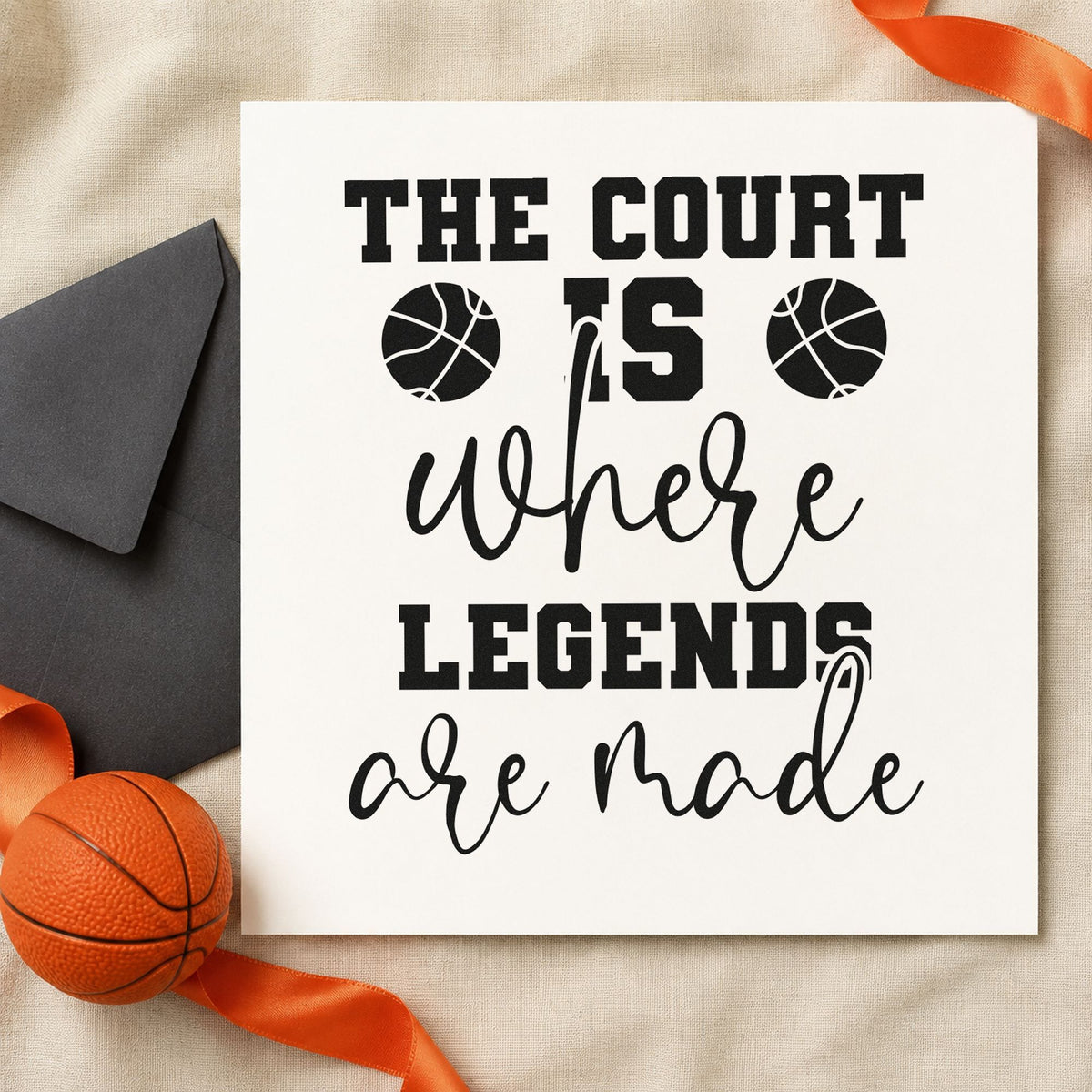 Court Where Legends Made rubber stamp printed in black ink, ready for ceremony order sheet and similar paper crafts.