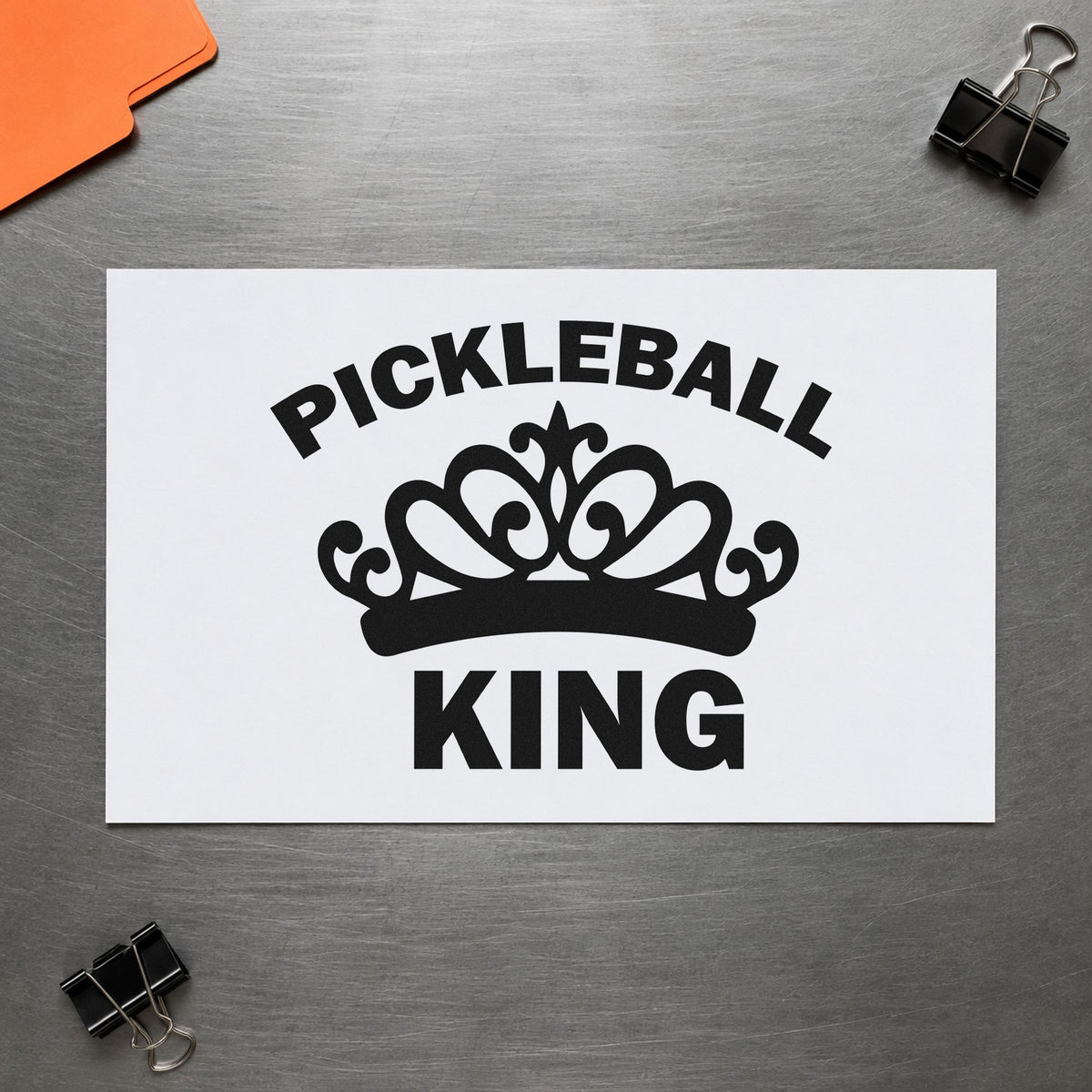 Pickleball King Crown Graphic rubber stamp printed in black ink, ready for match record sheet and similar paper crafts.