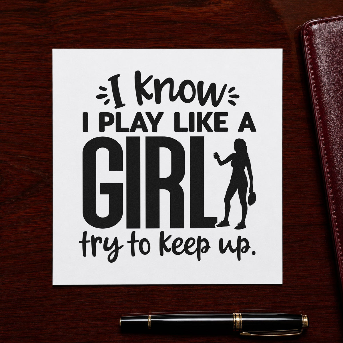 Play Like A Girl rubber stamp printed in black ink, ready for match result sheet and similar paper crafts.