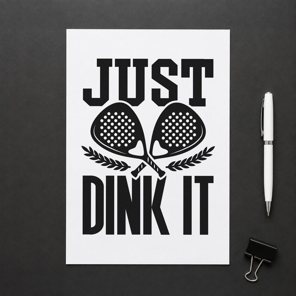 Just Dink It Laurels rubber stamp printed in black ink, ready for week plan sheet and similar paper crafts.
