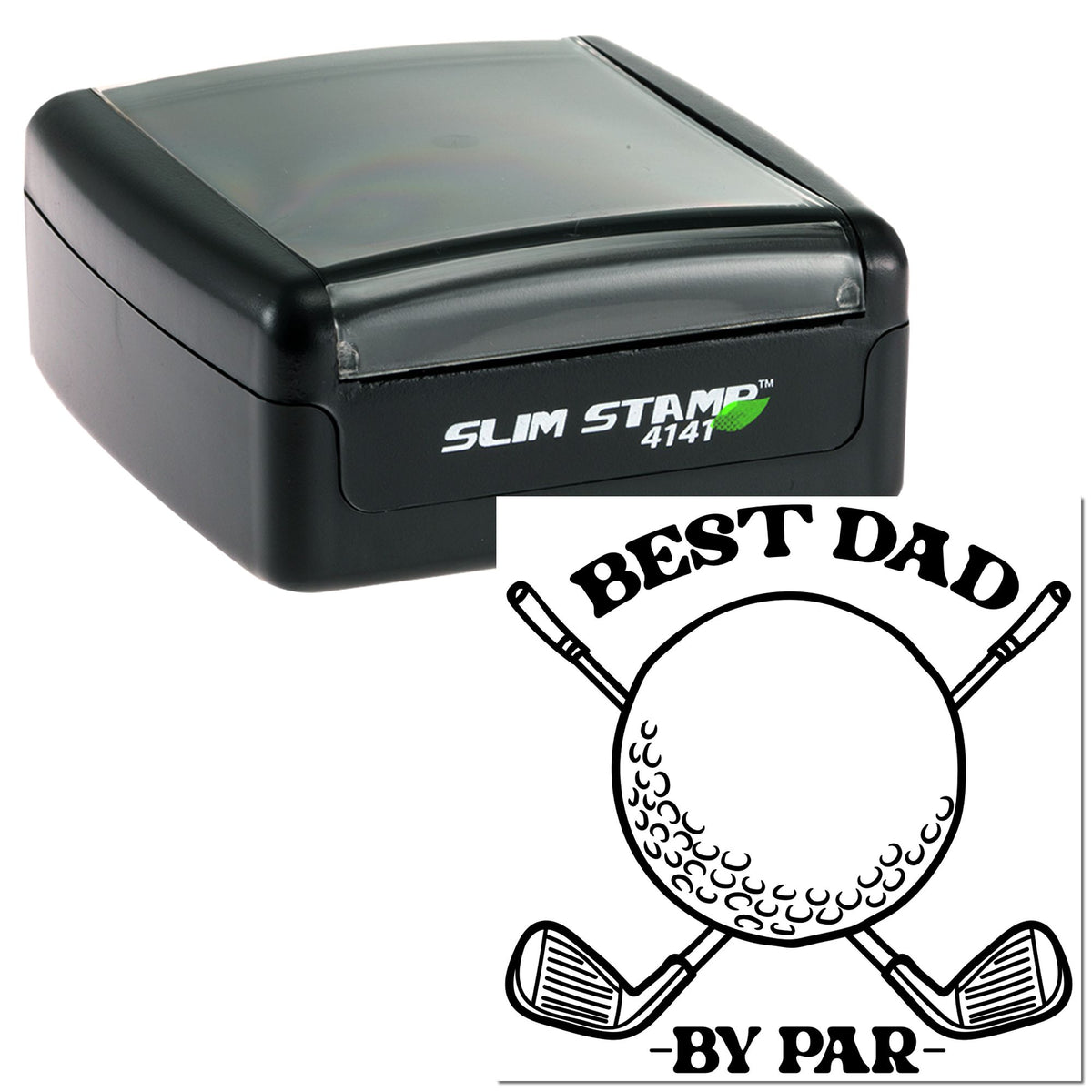 Black Slim Stamp 4141 self-inking stamp with baseball seal design and Best Dad text by Par.