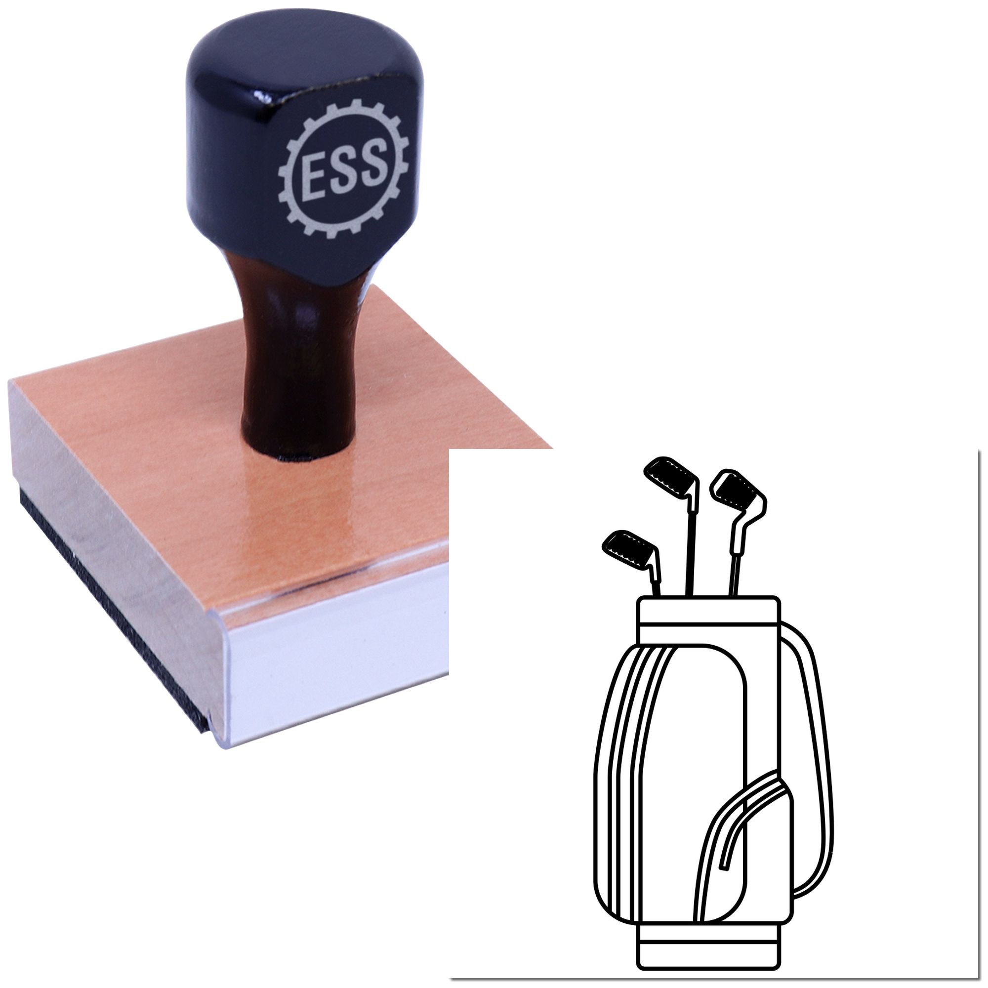 Black ESS stamp and seal product on a copper-colored block, with a matching black outline logo.