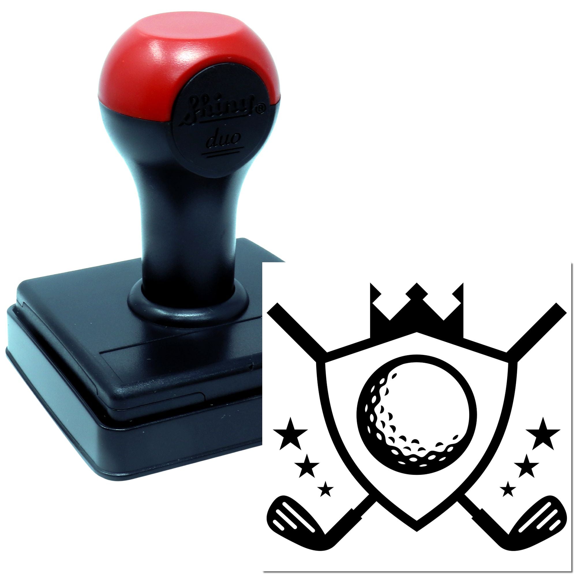 Duo Crowned Shield Golf Emblem Stars Hand Stamp