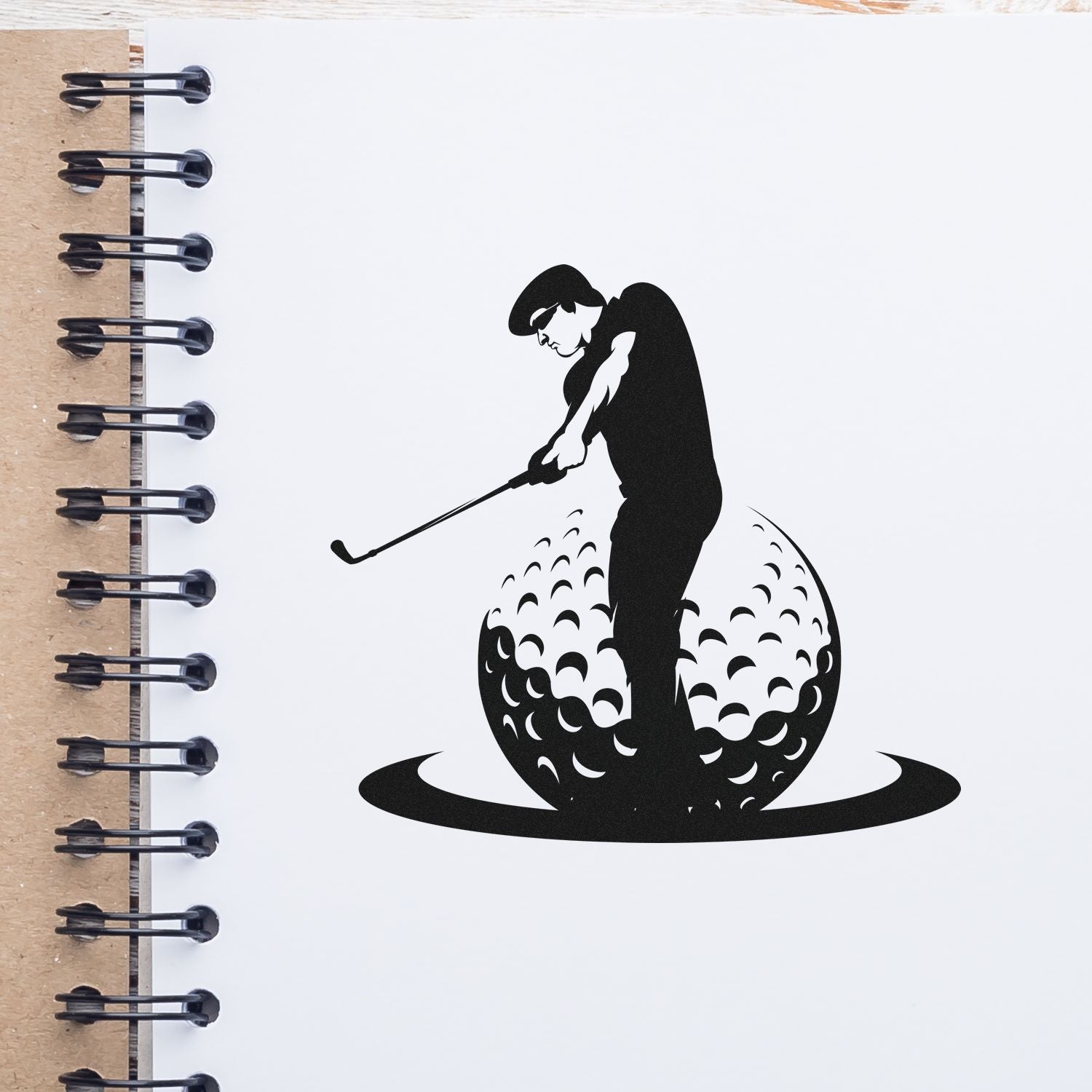 Pre-Inked Golfer Atop Golfball Crafting Stamp