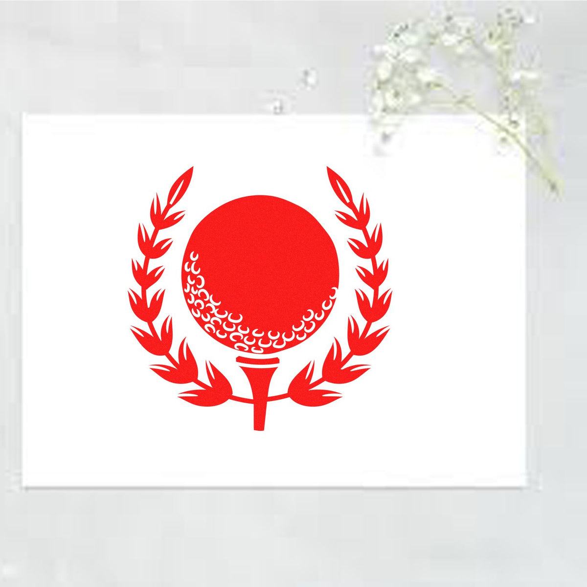 Red stamp seal emblem with laurel wreath and circular design on a white background