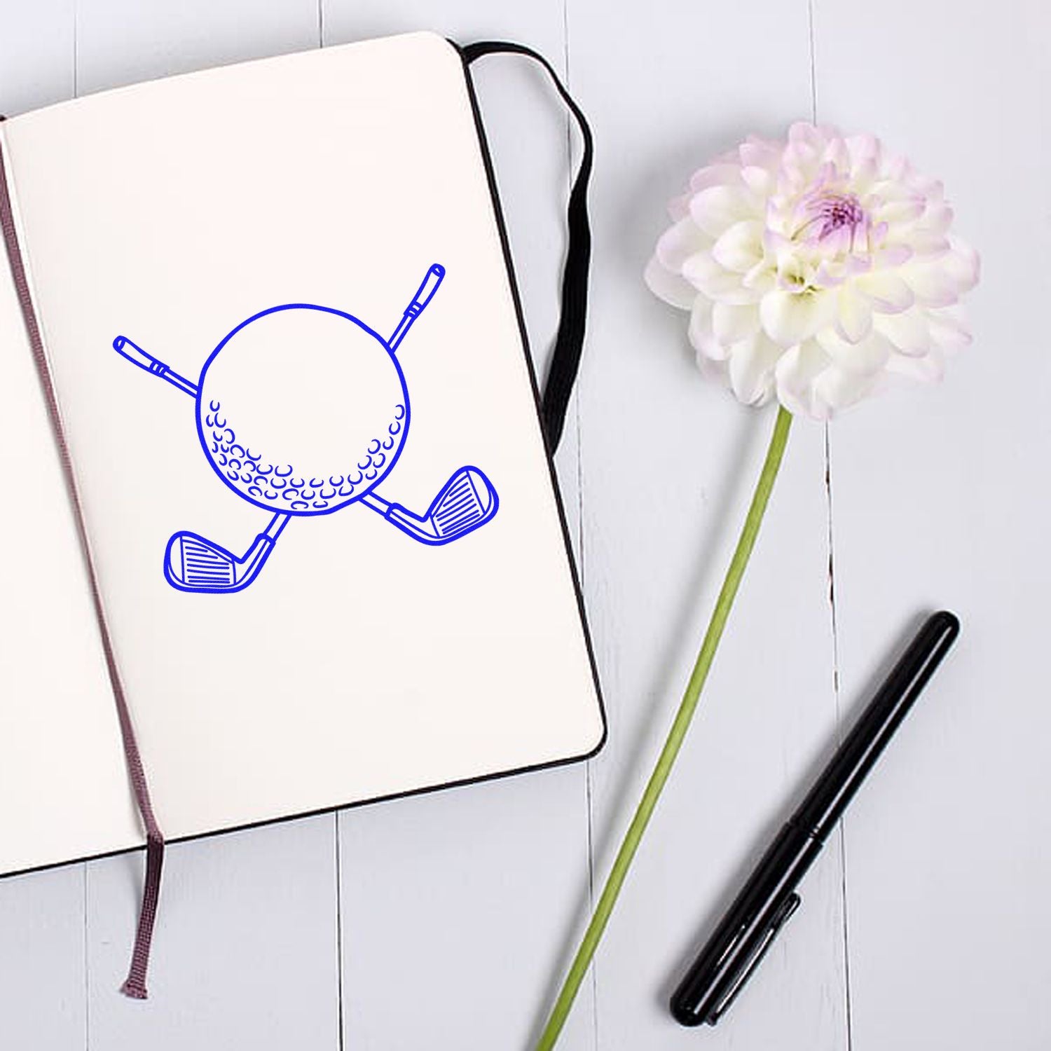 Crossed Golf Emblem Place Card Rubber Stamp