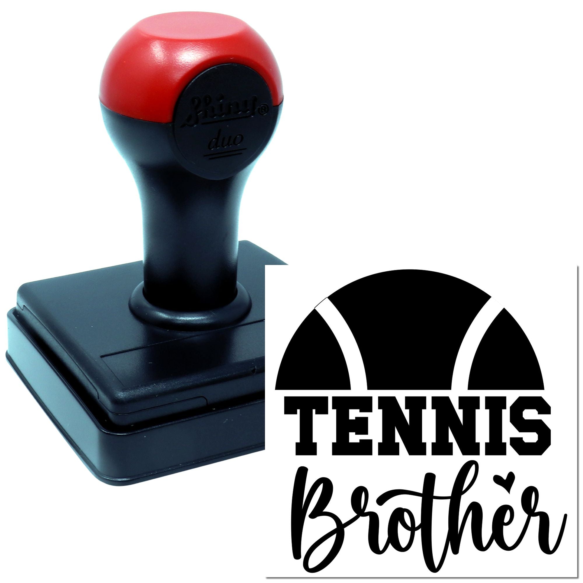 Duo Tennis Brother Bold Script Heart Hand Stamp