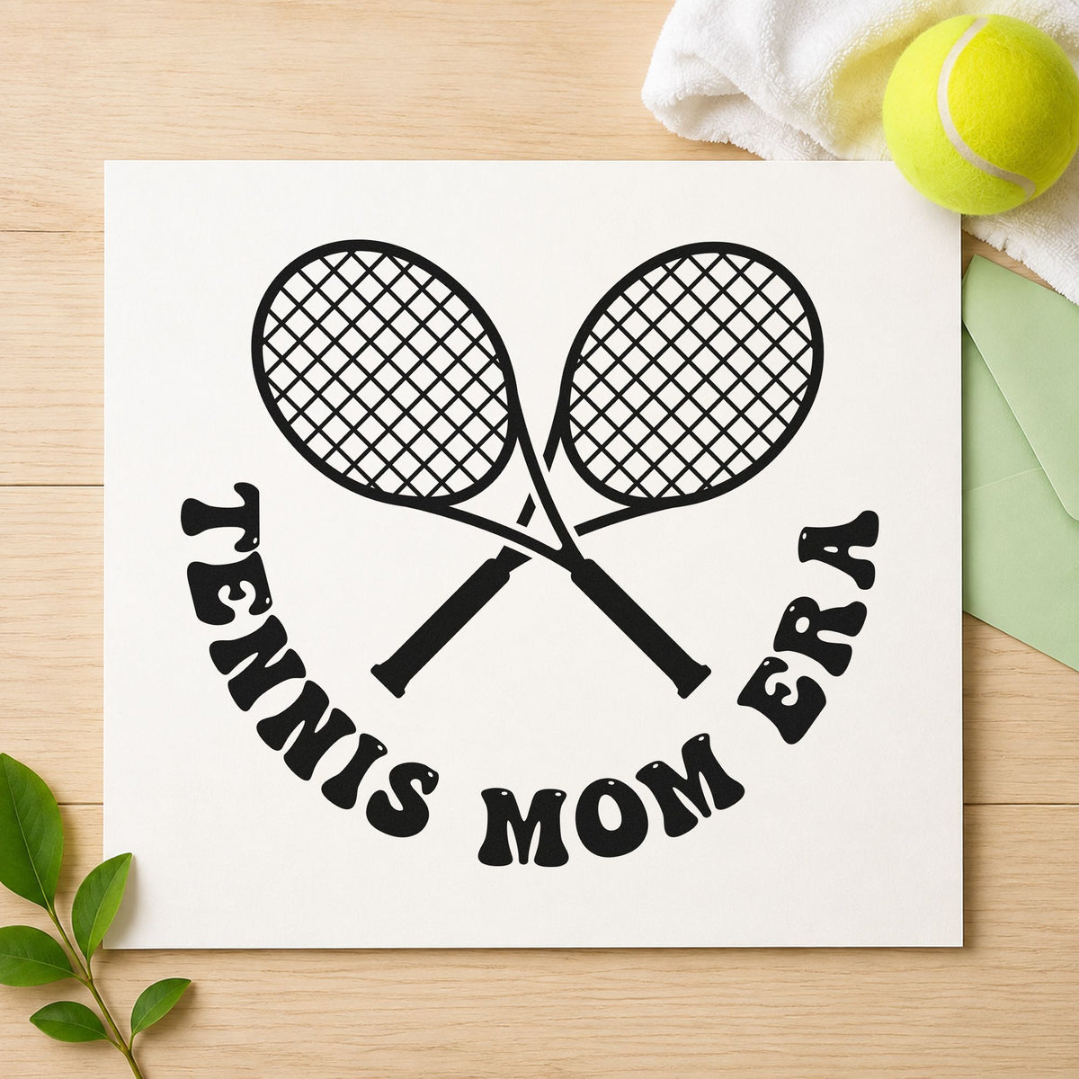Tennis Mom Era Rackets rubber stamp printed in black ink, ready for order form sheet and similar paper crafts.