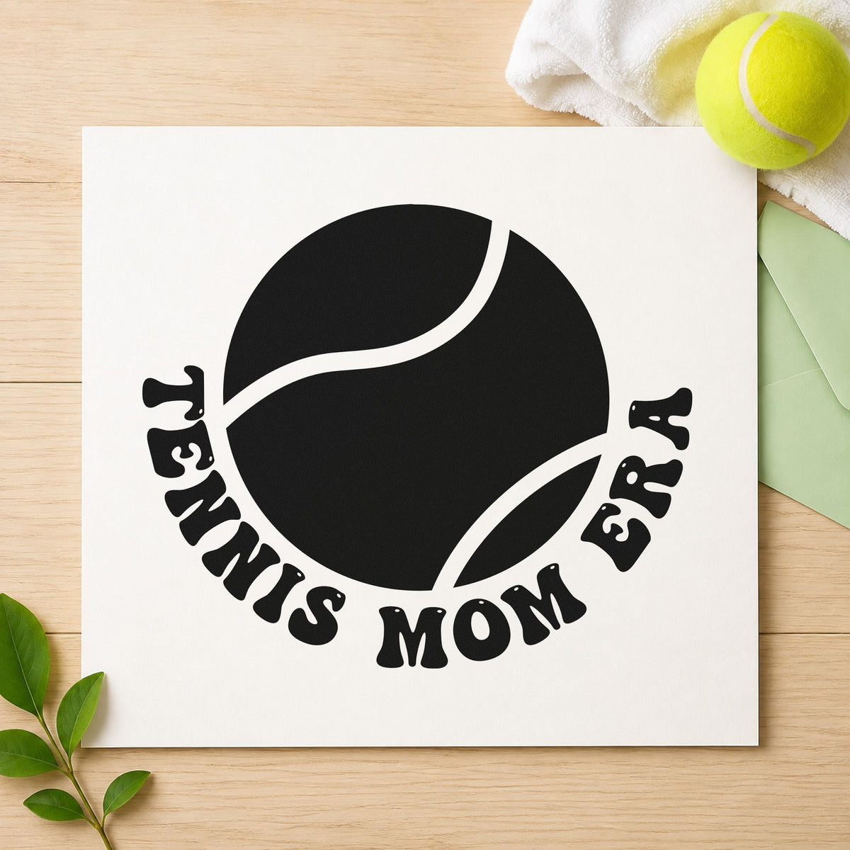 Tennis Mom Era Ball rubber stamp printed in black ink, ready for travel plan sheet and similar paper crafts.