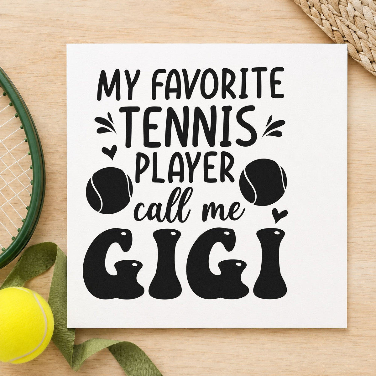 Favorite Tennis Player Gigi rubber stamp printed in black ink, ready for mailing plan sheet and similar paper crafts.