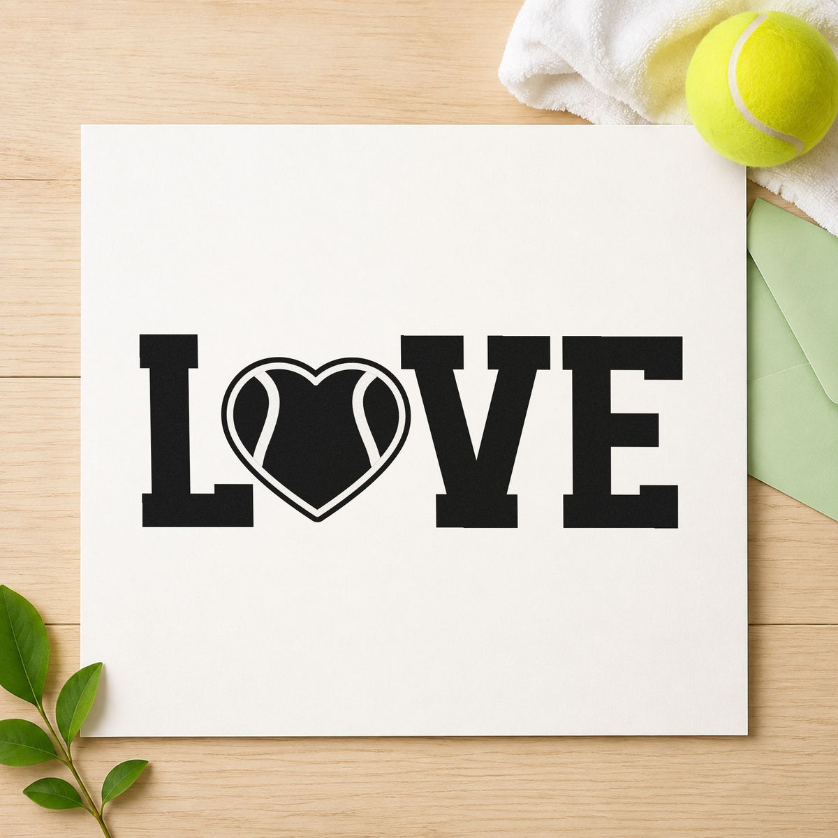 Love Heart Tennis Ball rubber stamp printed in black ink, ready for year timeline sheet and similar paper crafts.