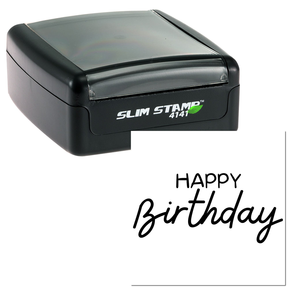 Black Slim Stamp 4141 self-inking stamp seal with Happy Birthday imprint
