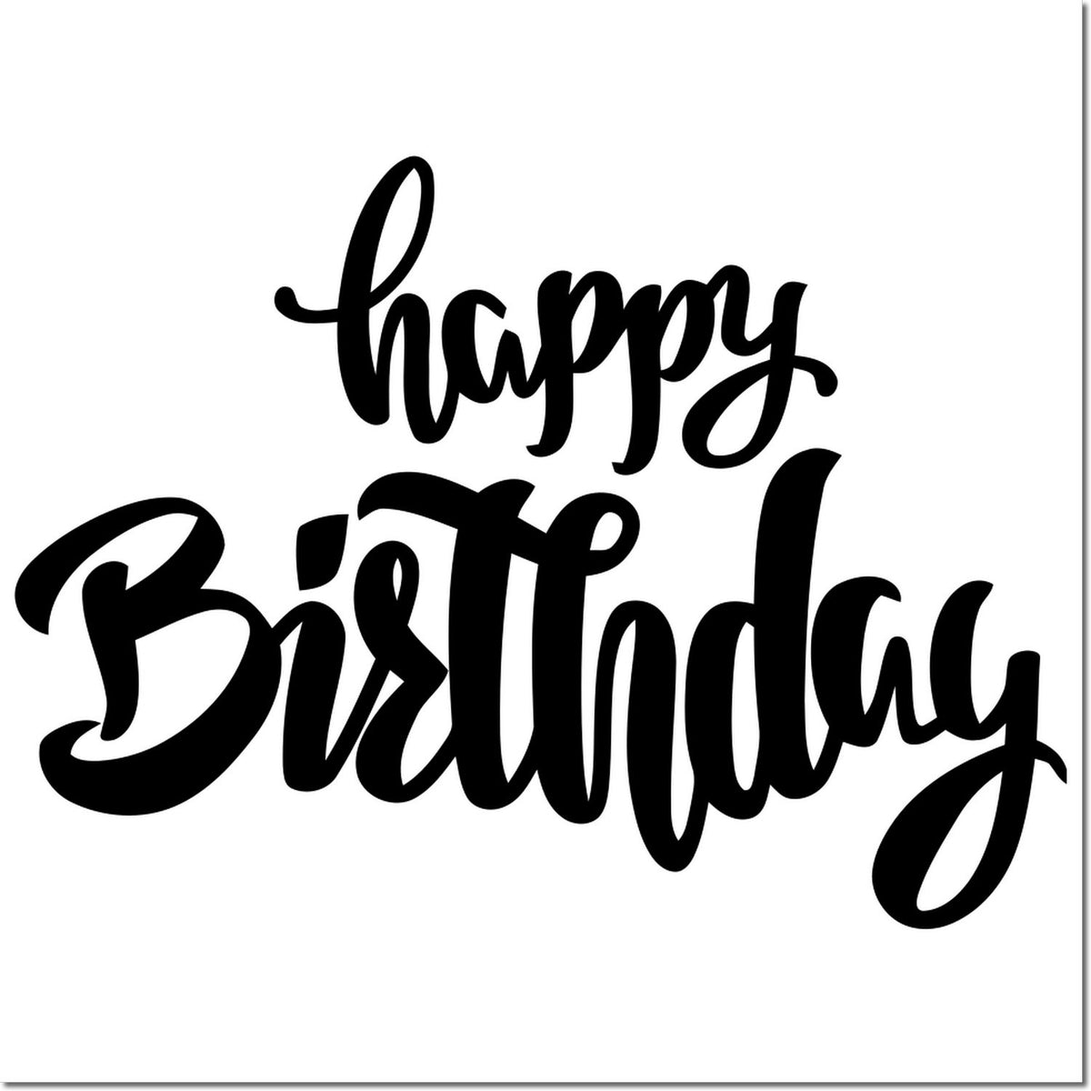 Black Happy Birthday script stamp design on a white background for seals
