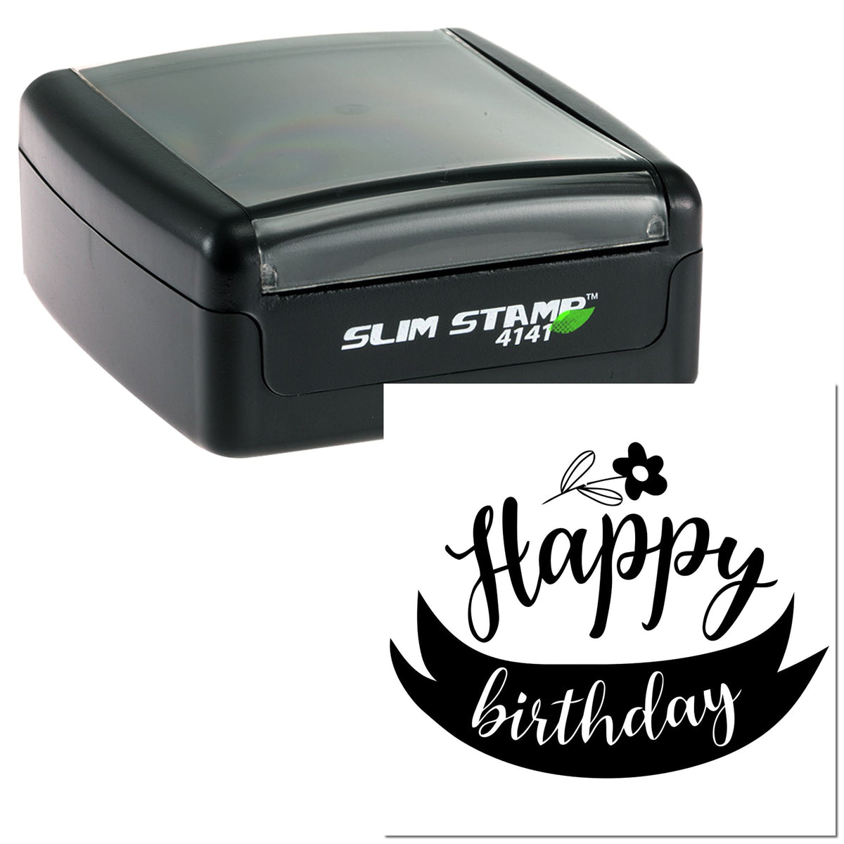 Black Trodat Slim Festive Banner Delight Craft Stamp showing a festive banner design on a clear acrylic mount.