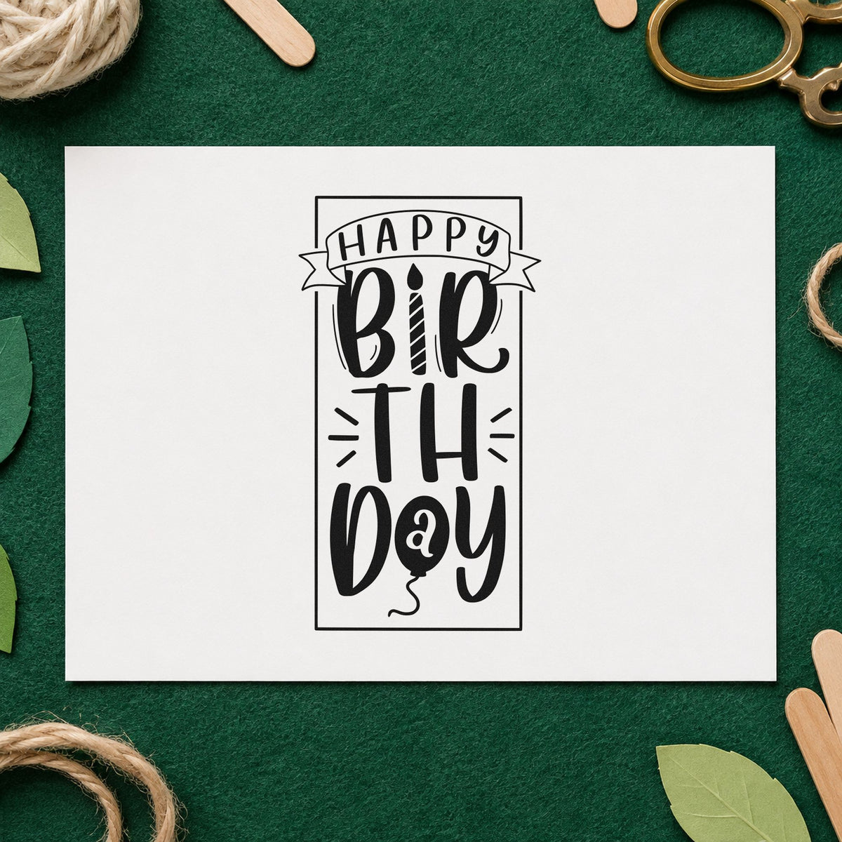 Tall Birthday Banner Frame rubber stamp printed in black ink, ready for day plan sheet and similar paper crafts.