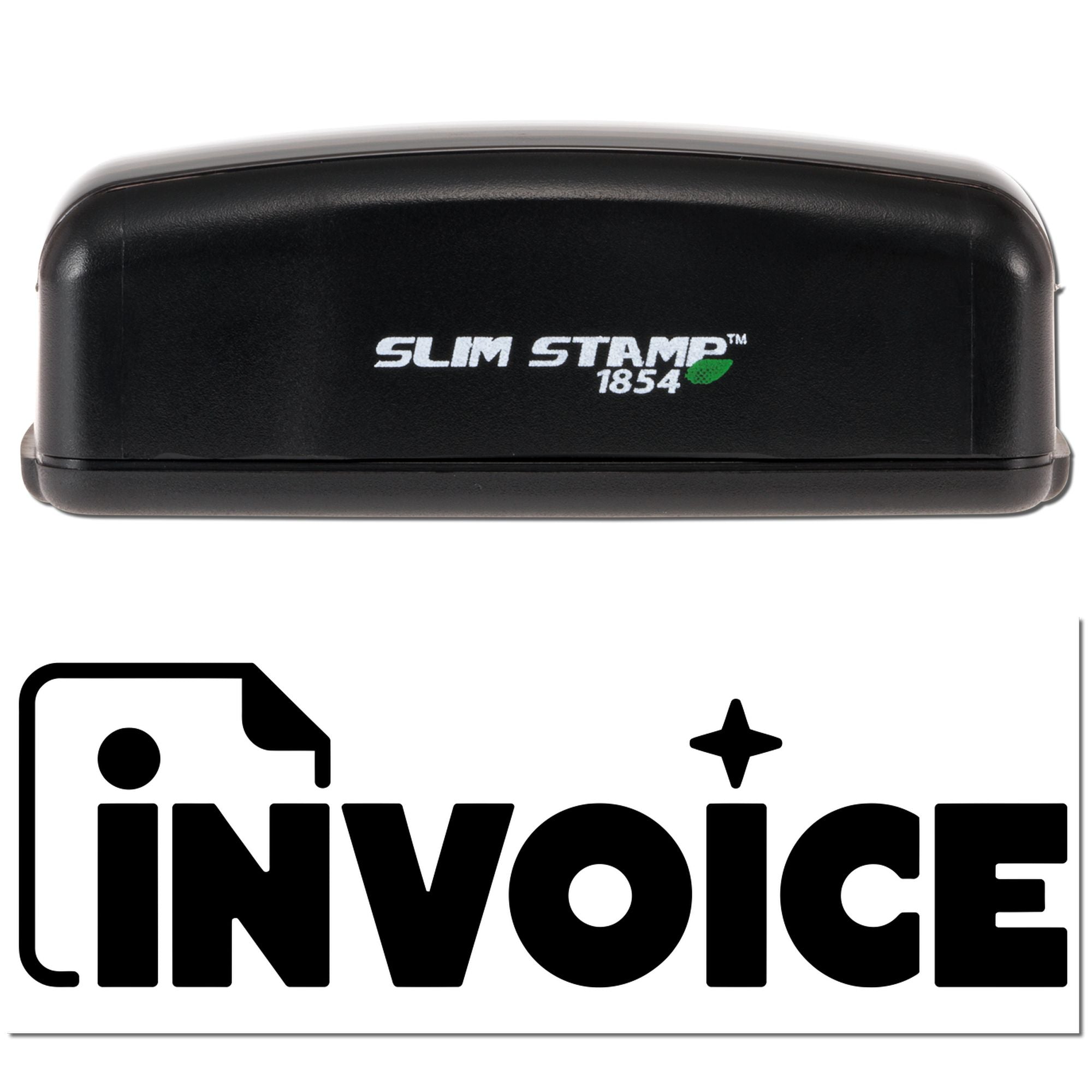 Black Slim Stamp 1854 stamp and seal product in black, shown above the Invoice logo on a white background.