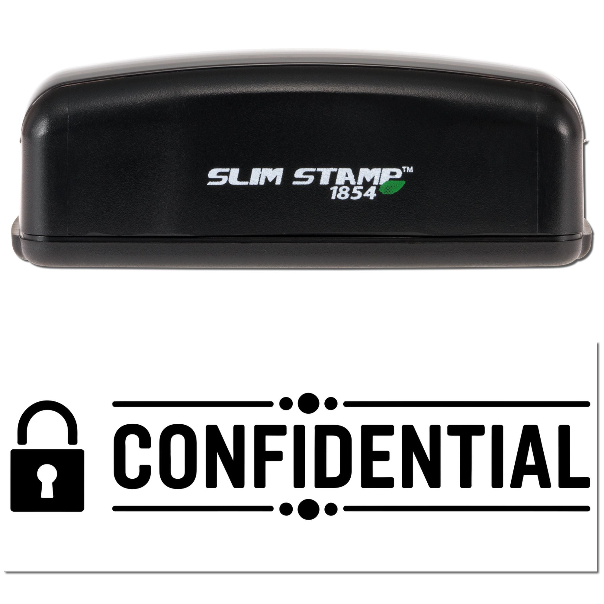 Black Slim Stamp 1854 embossing stamp with a white CONFIDENTIAL seal and lock icon on a white background