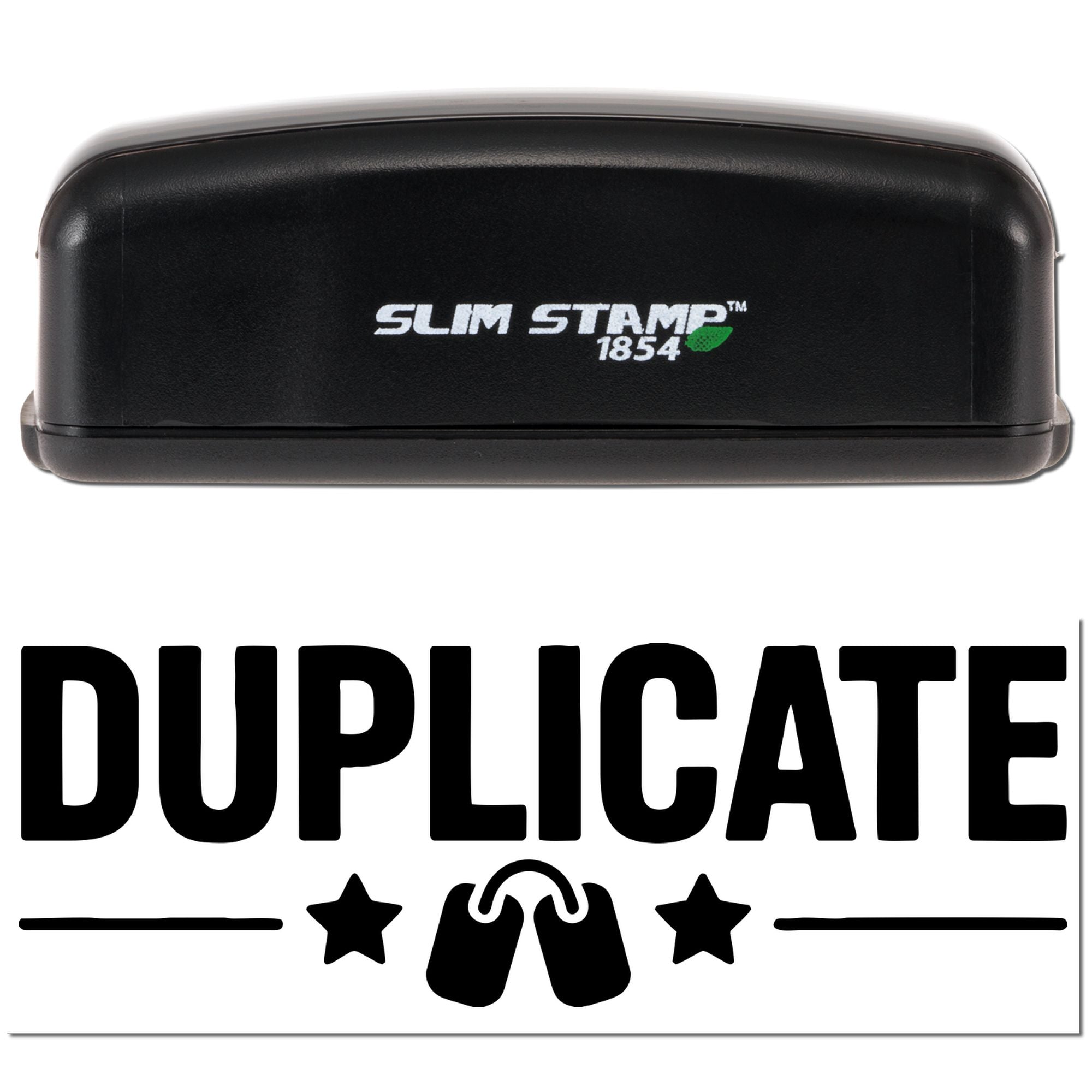 Black Slim Stamp 1854 duplicator seal with white logo and bold DUPLICATE text on a white background