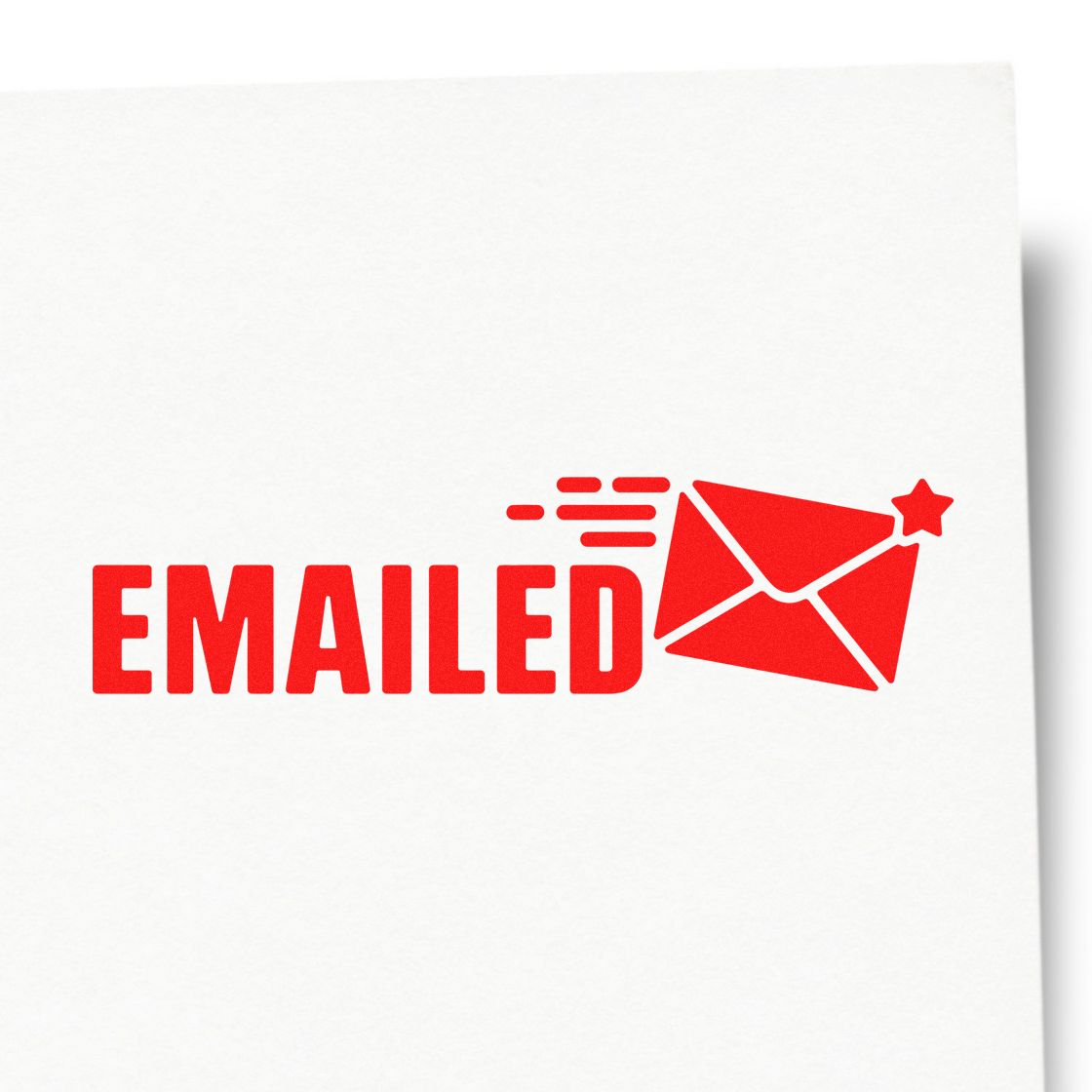 Red EMAILED stamp and seal with envelope and star icon on white background