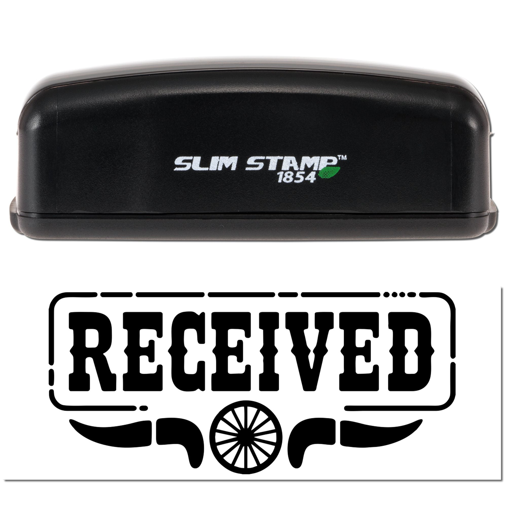 Black Slim Stamp 1854 self-inking stamp with bold RECEIVED seal impression