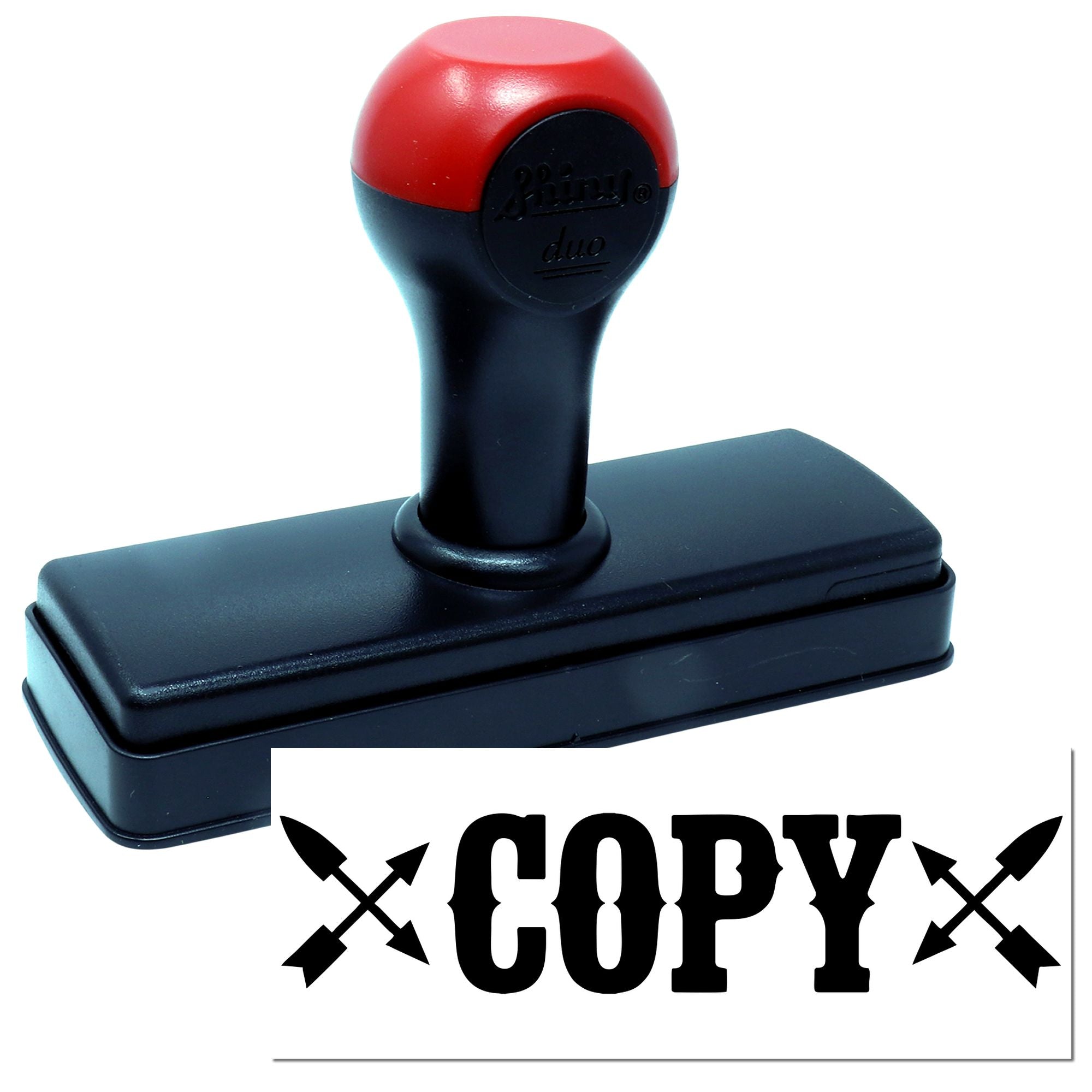 Black and red self-inking stamp and seal with COPY imprint on white background